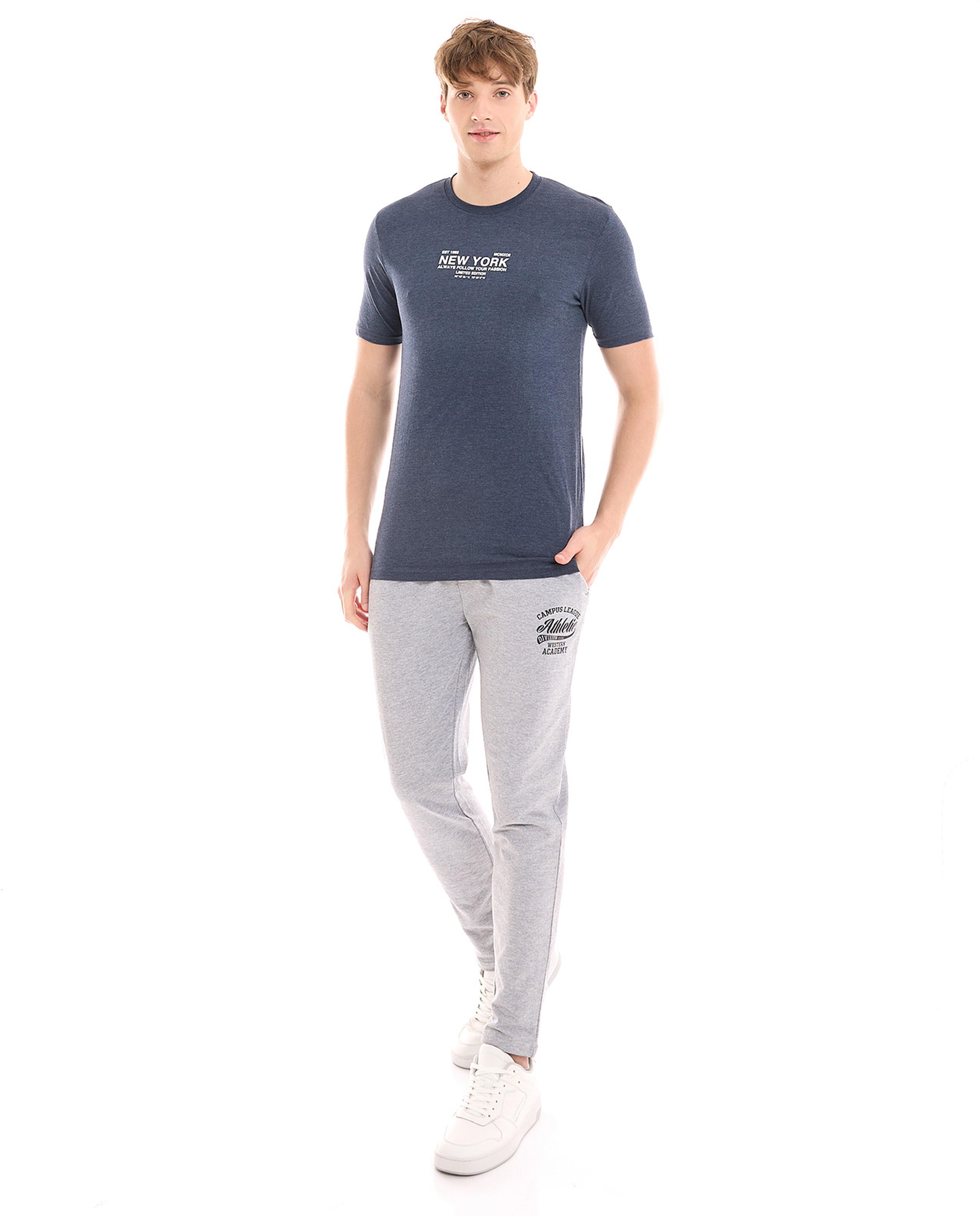 Typography Print T-Shirt with Crew Neck and Short Sleeves