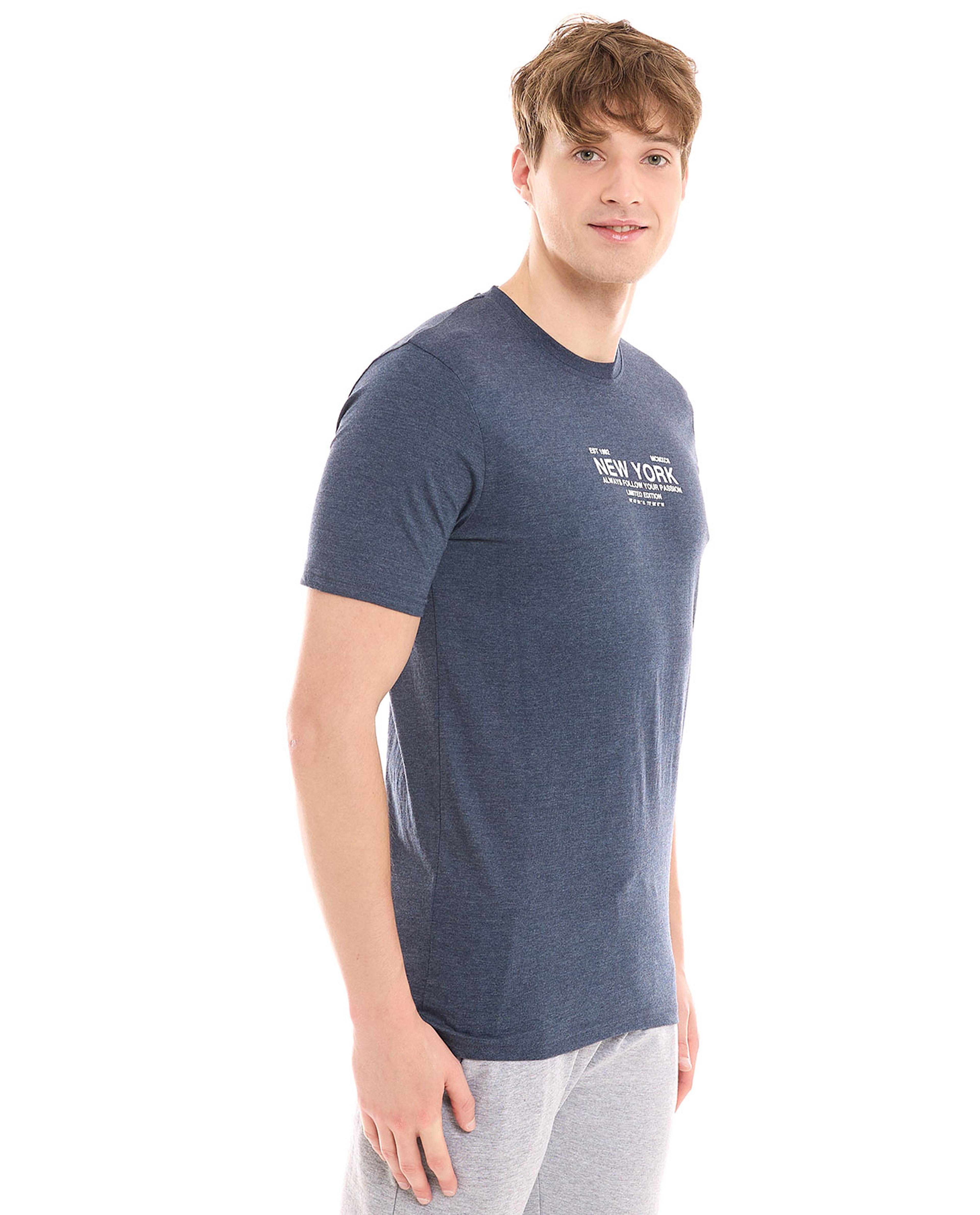 Typography Print T-Shirt with Crew Neck and Short Sleeves