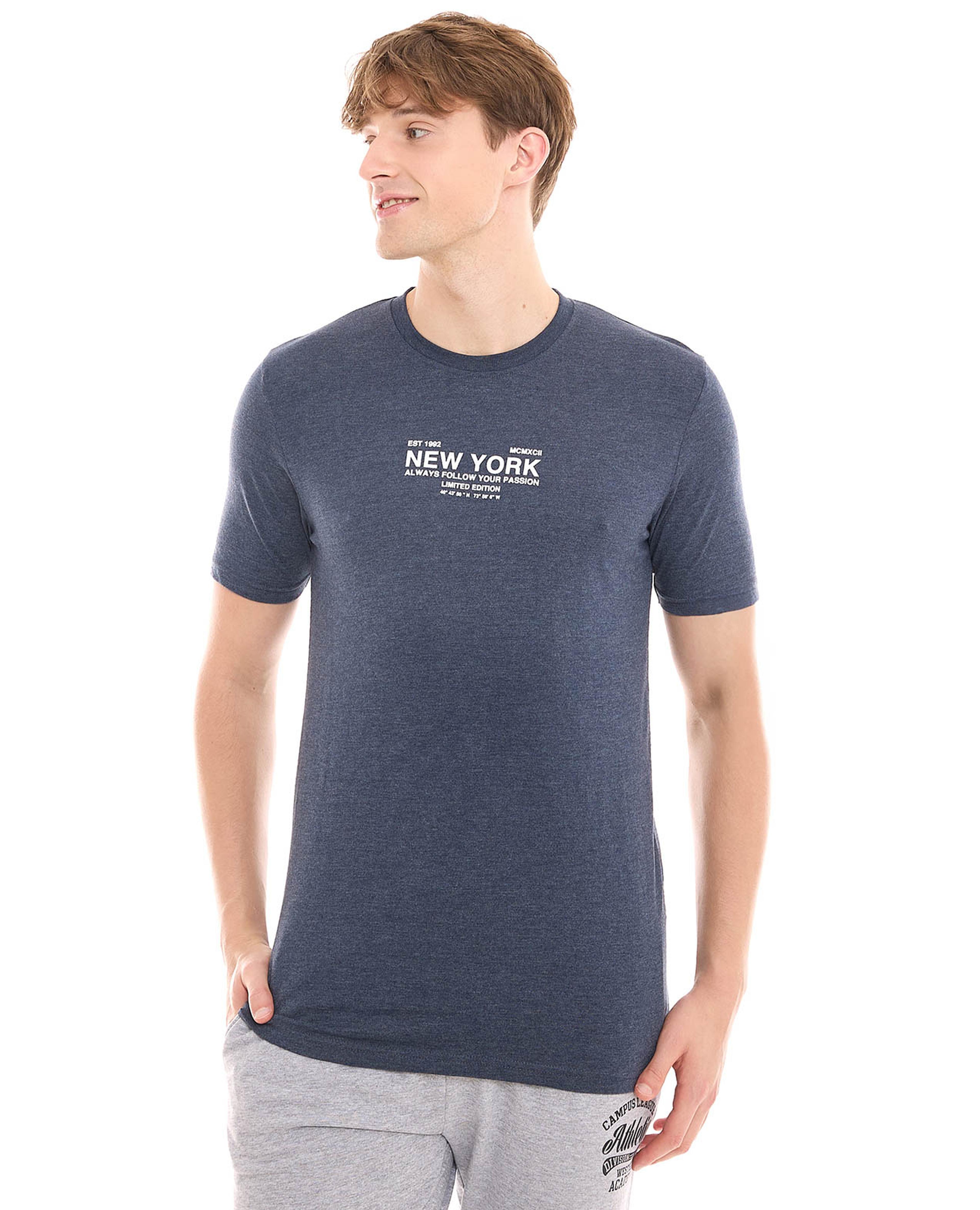 Typography Print T-Shirt with Crew Neck and Short Sleeves