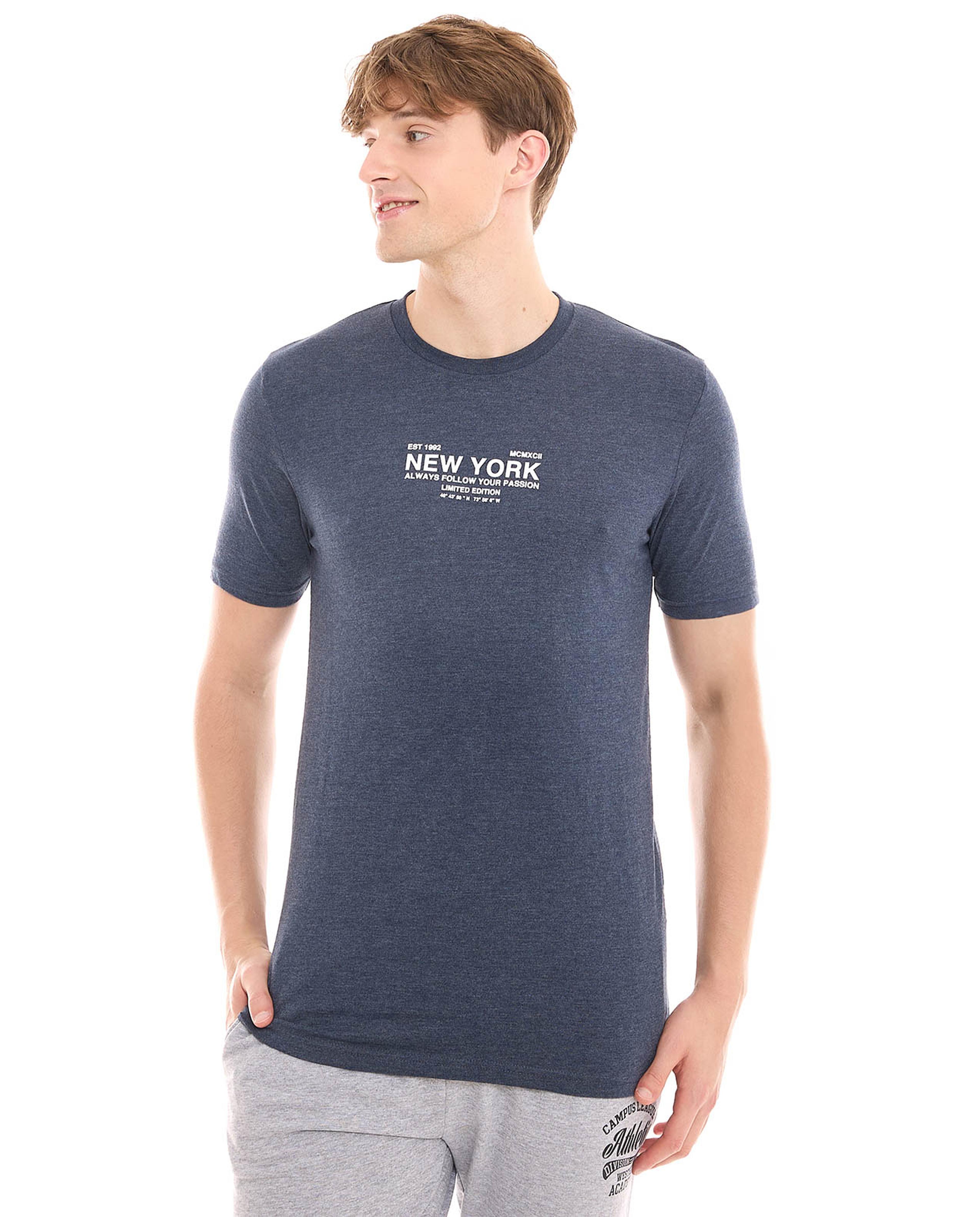 Typography Print T-Shirt with Crew Neck and Short Sleeves