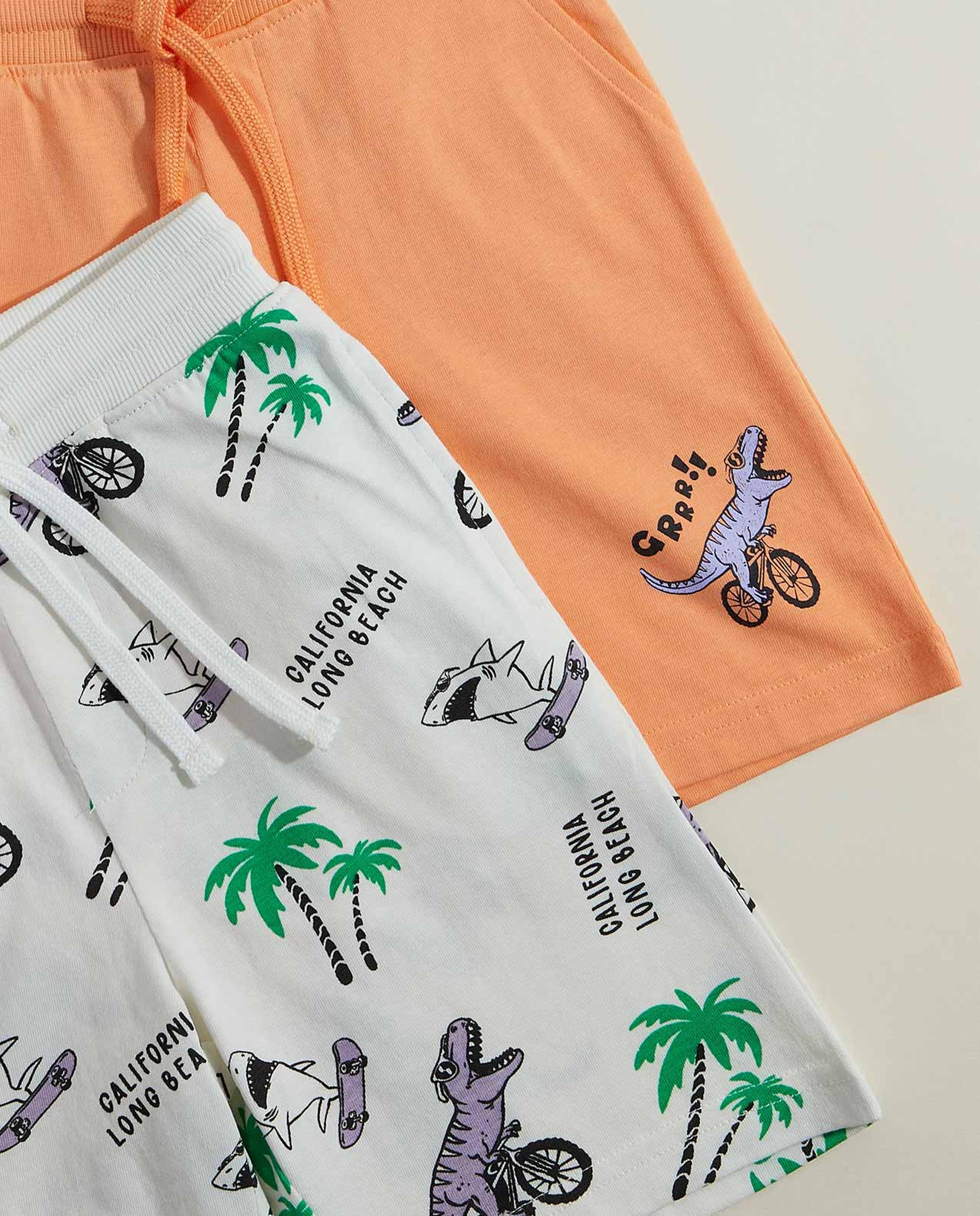 2 Pack Printed Shorts with Drawstring Waist