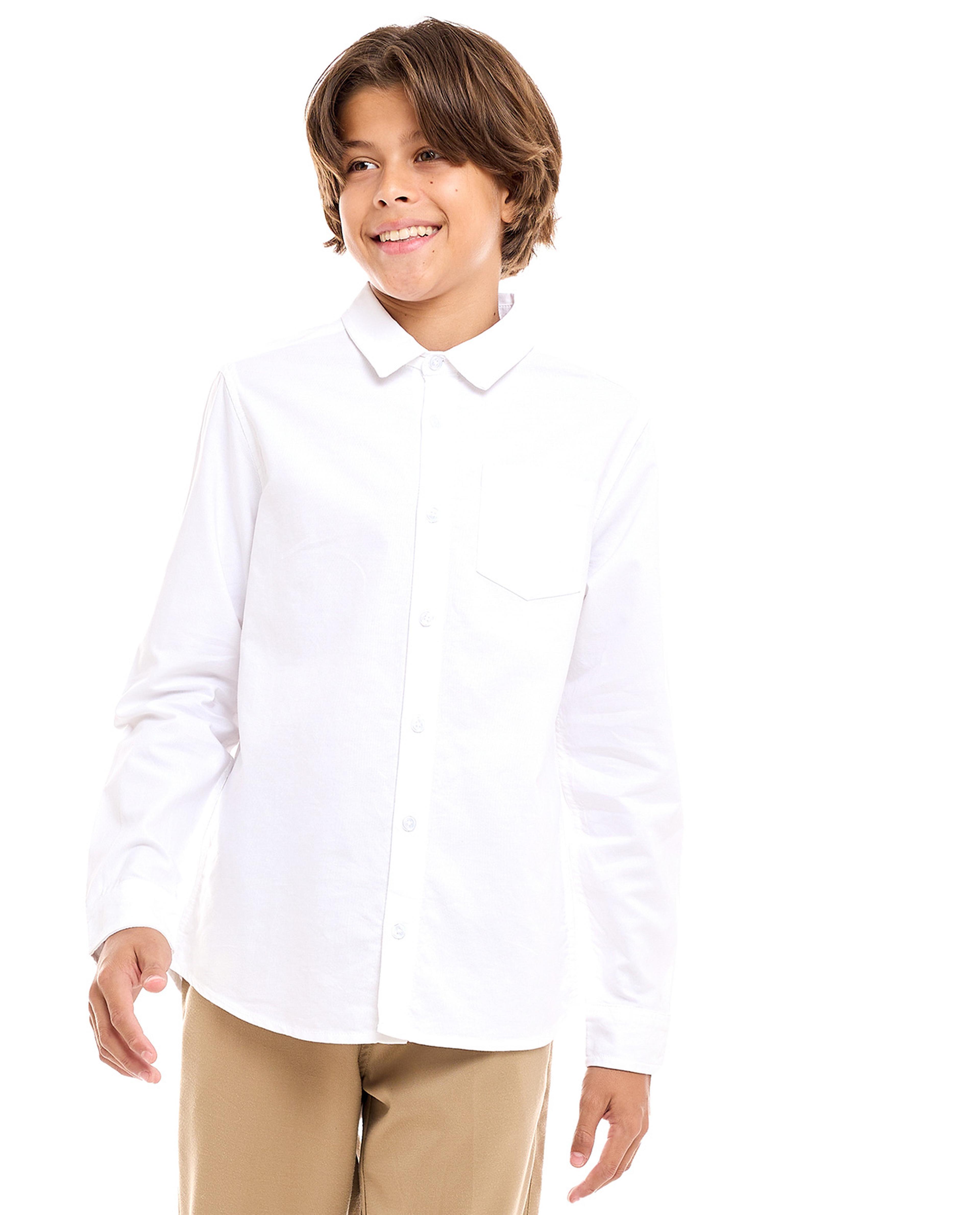 Solid Shirt with Classic Collar and Long Sleeves
