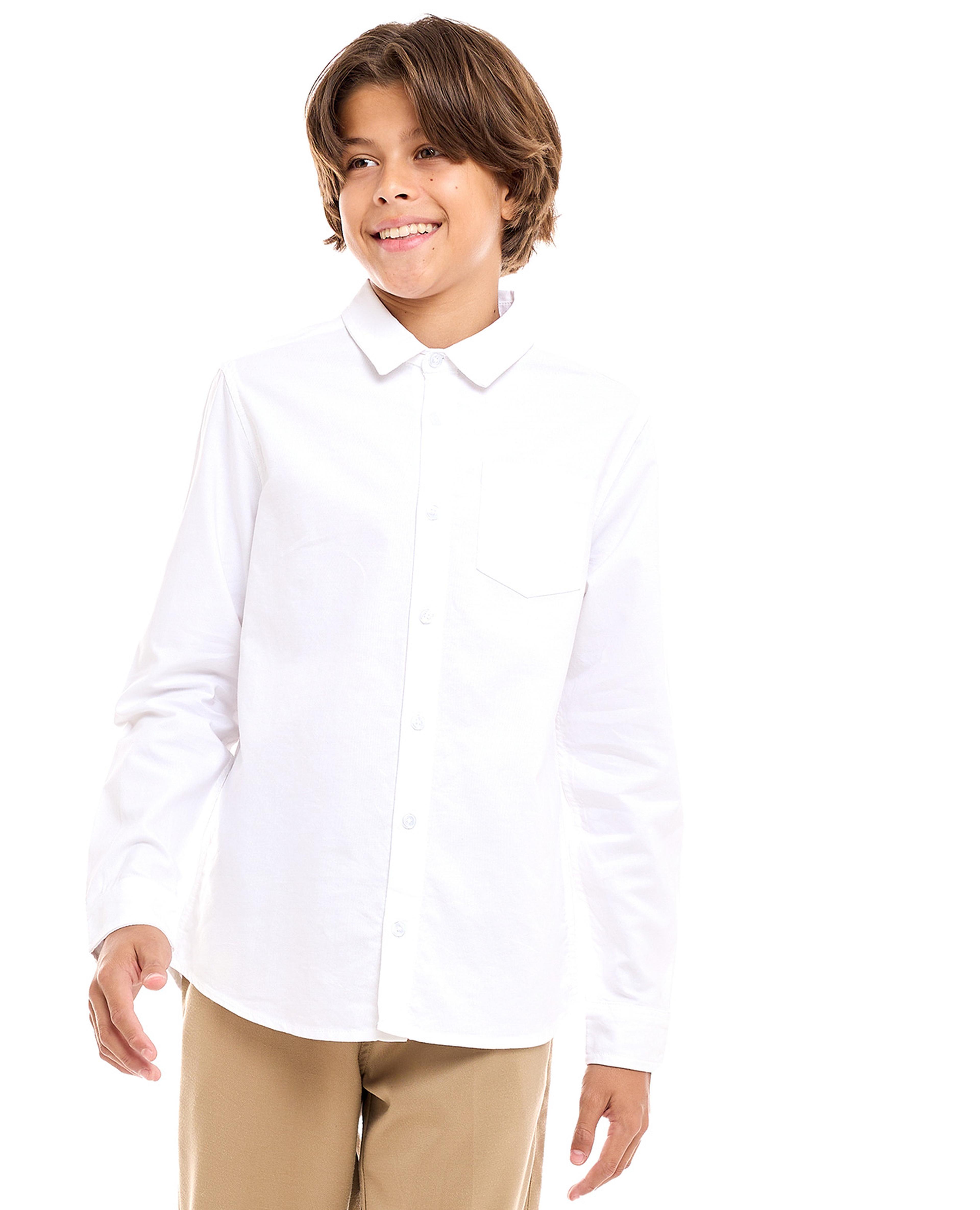 Solid Shirt with Classic Collar and Long Sleeves