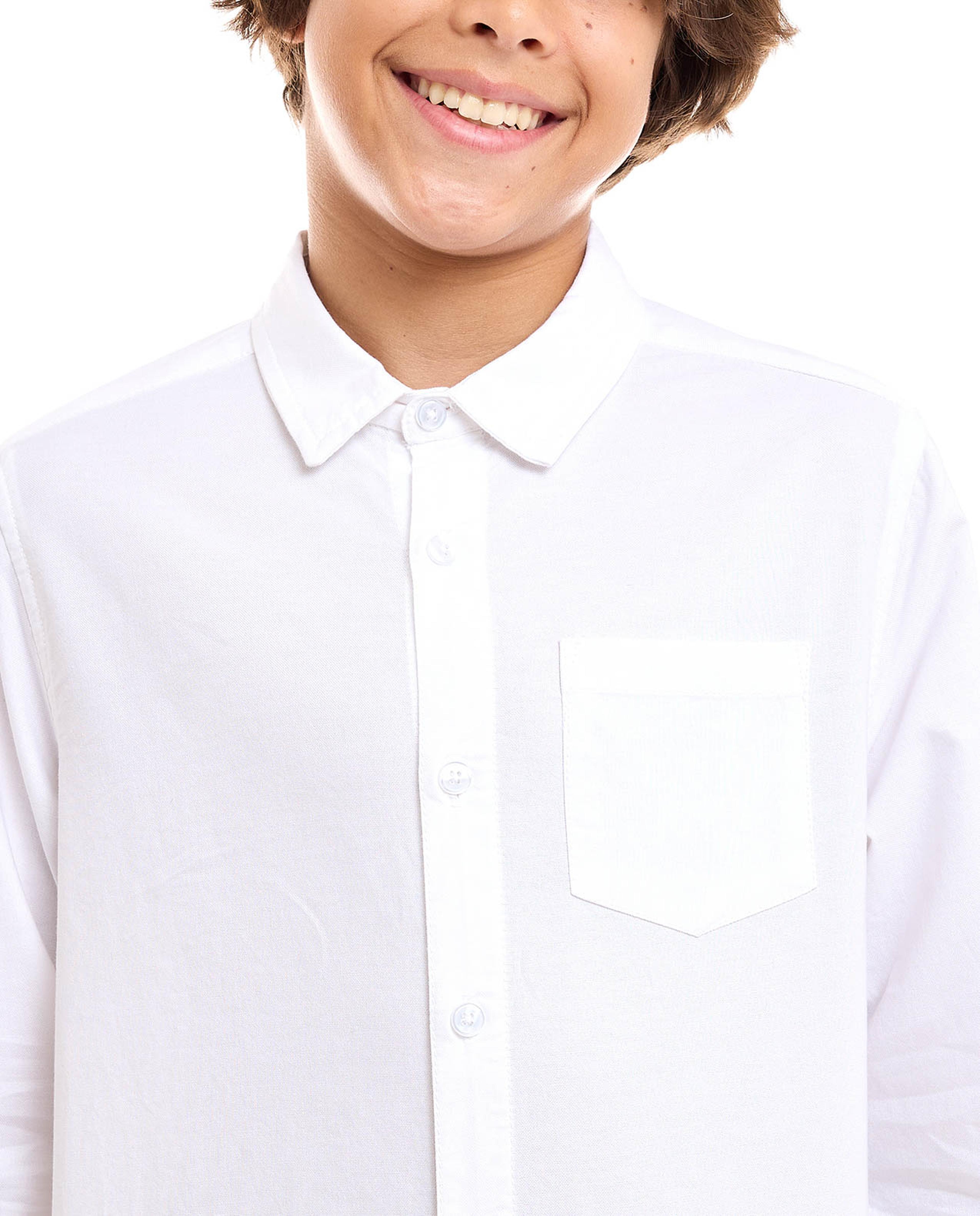 Solid Shirt with Classic Collar and Long Sleeves