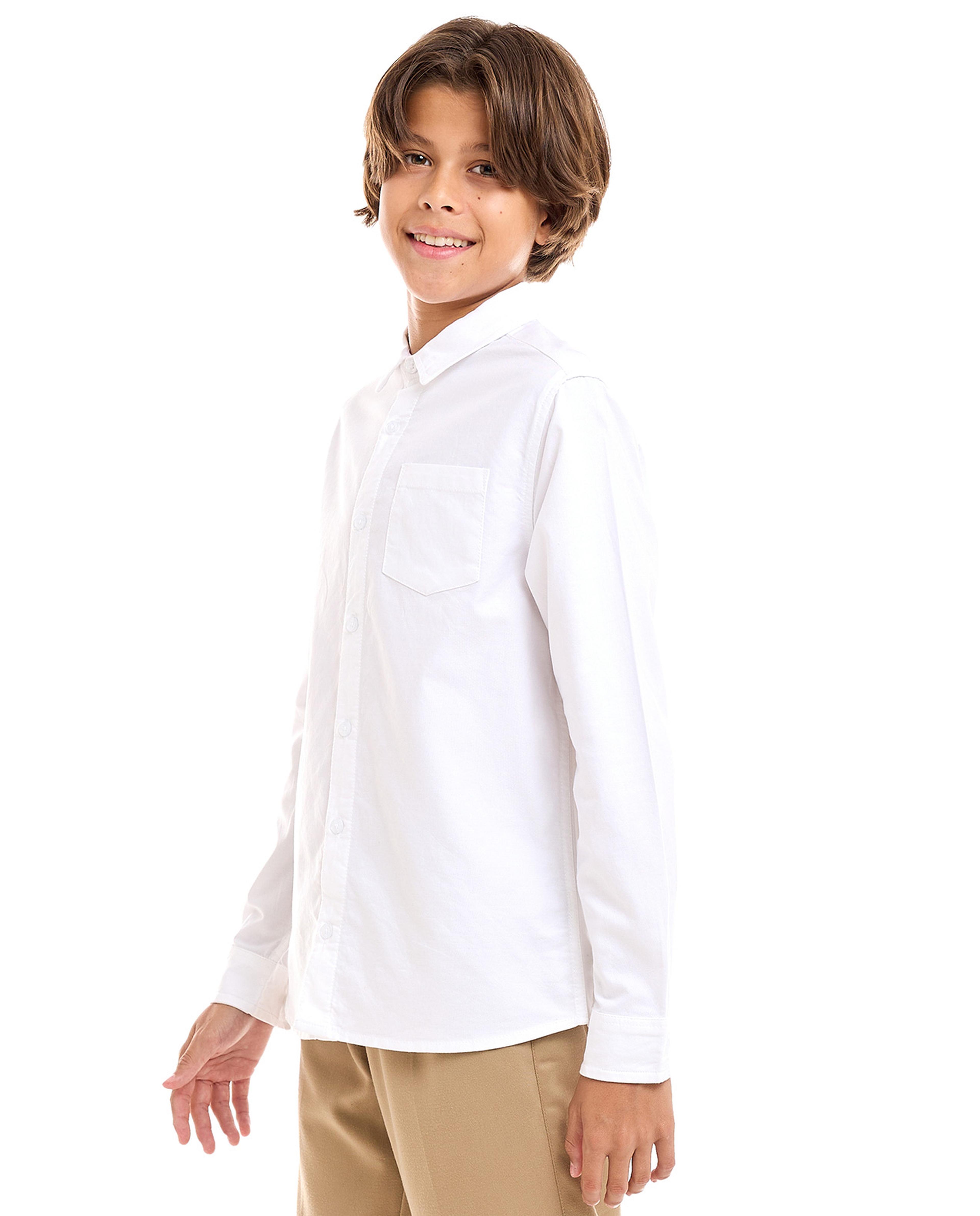Solid Shirt with Classic Collar and Long Sleeves