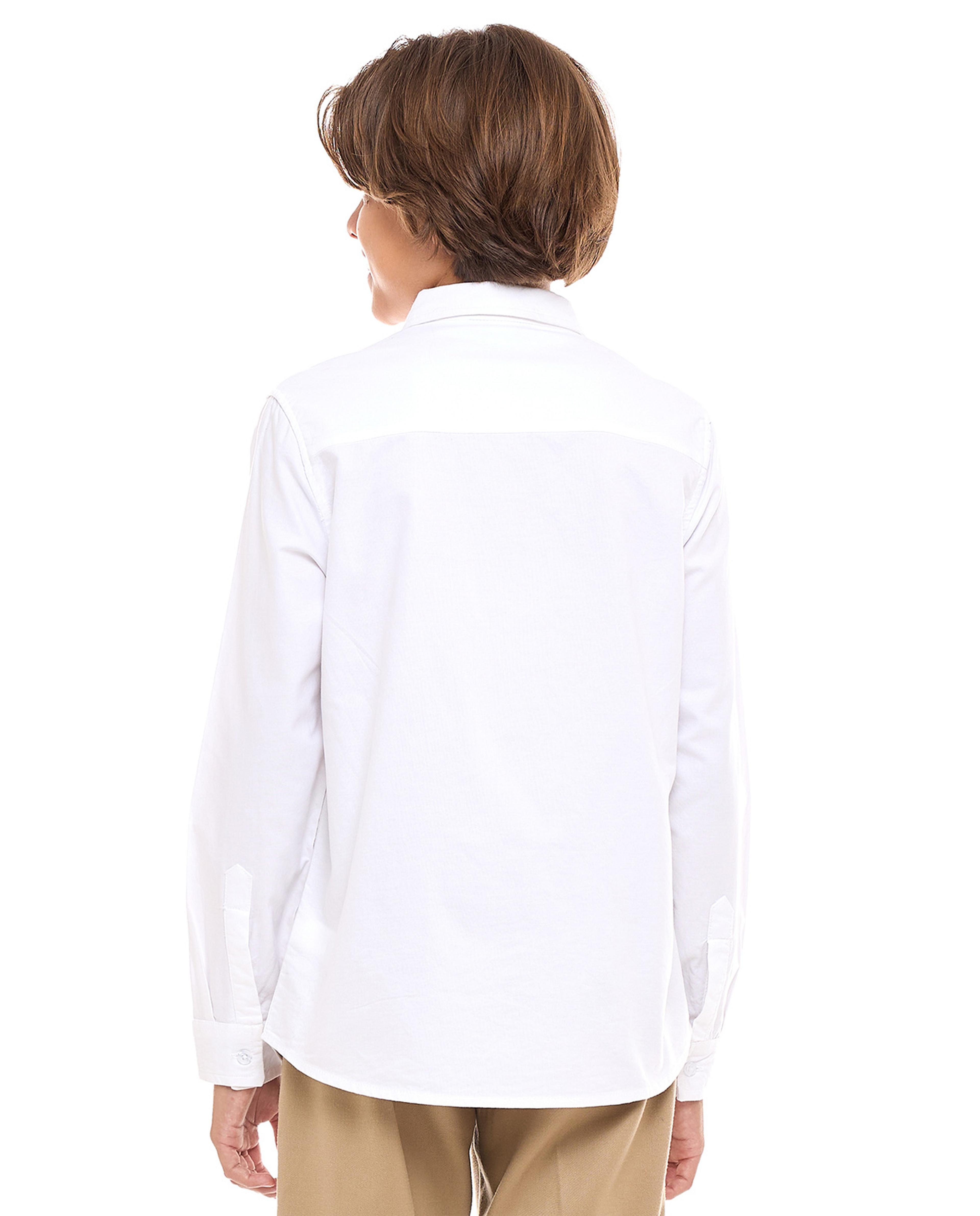 Solid Shirt with Classic Collar and Long Sleeves