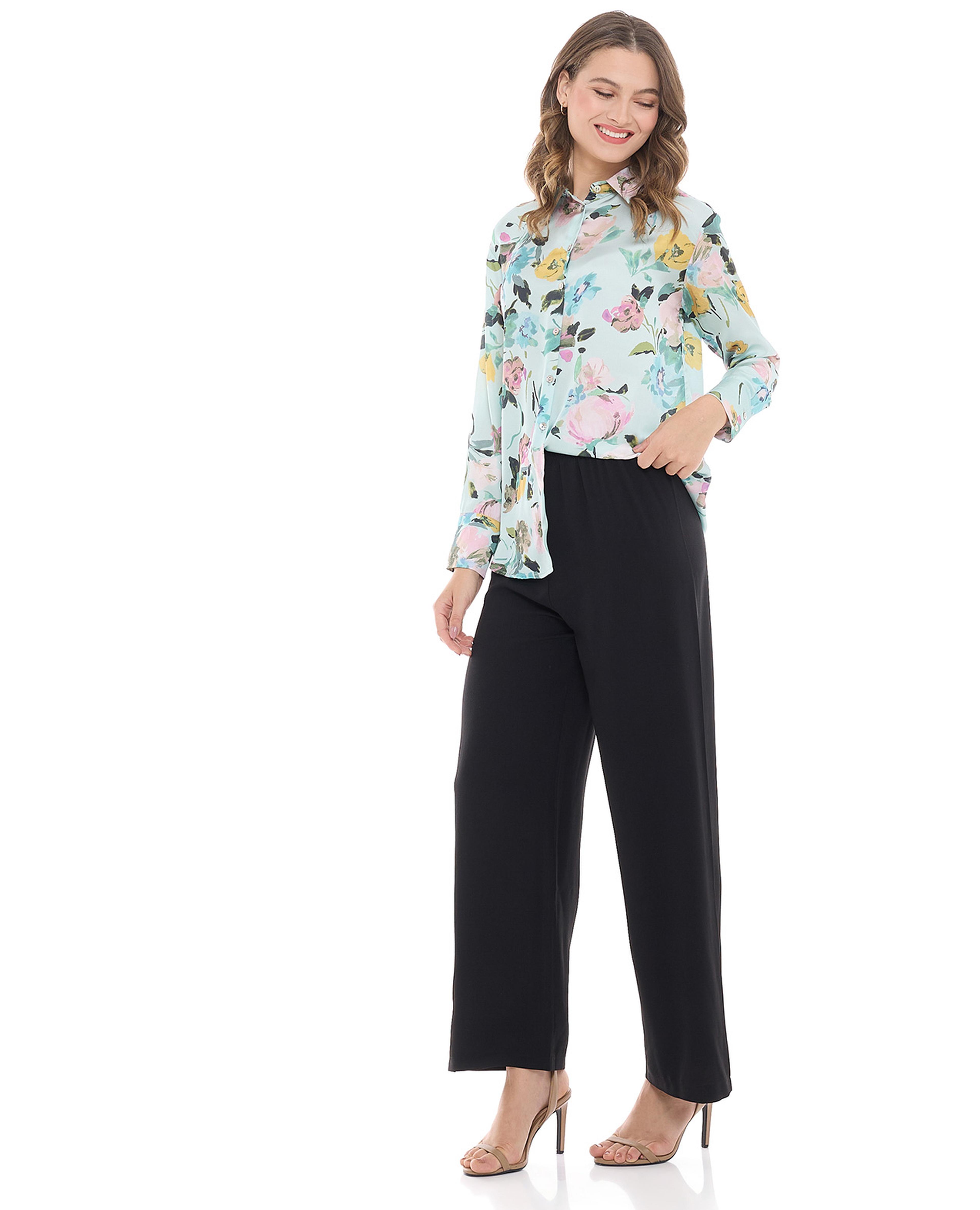 Solid Wide Leg Pants with Elastic Waist