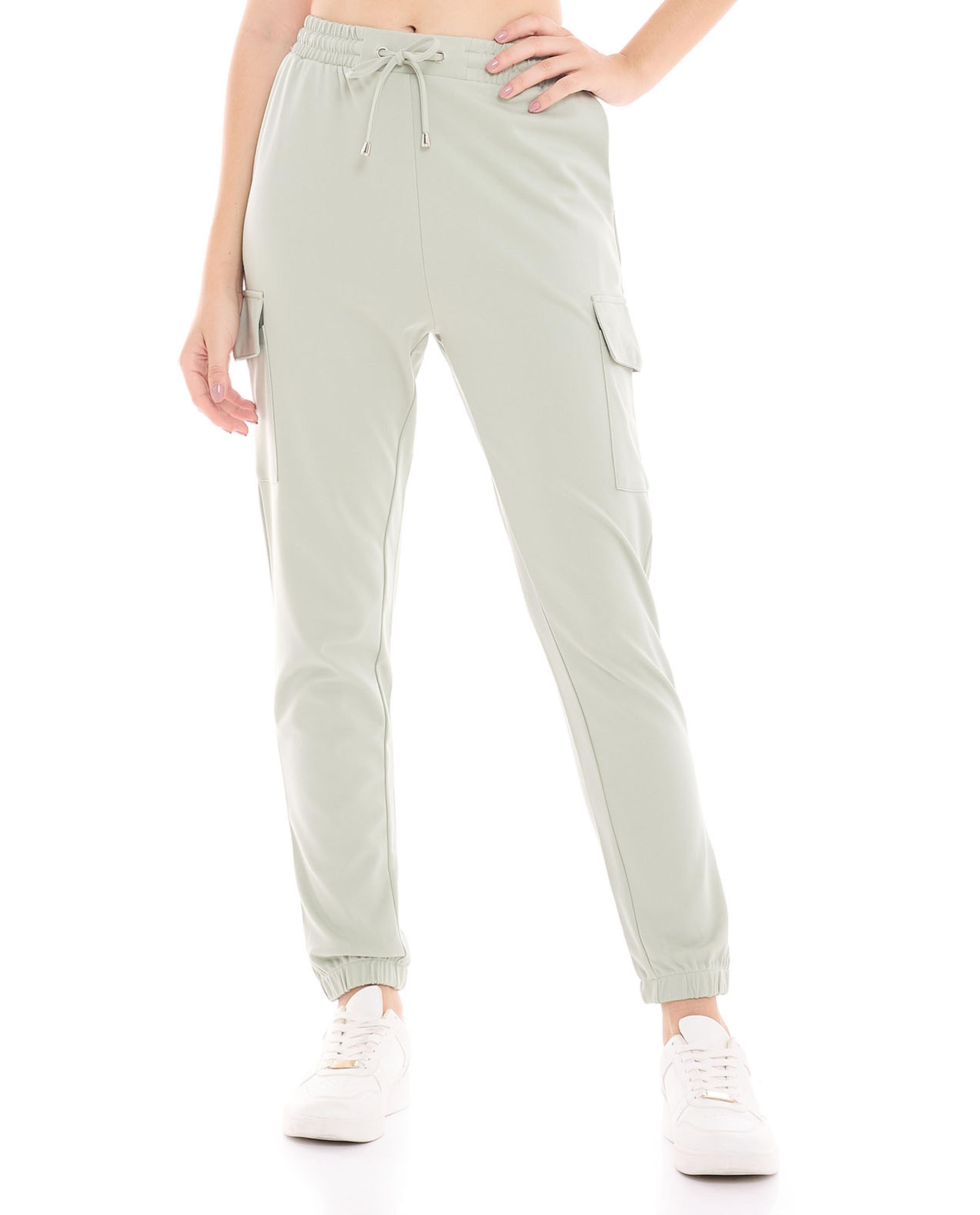 Solid Cargo Joggers with Drawstring Waist