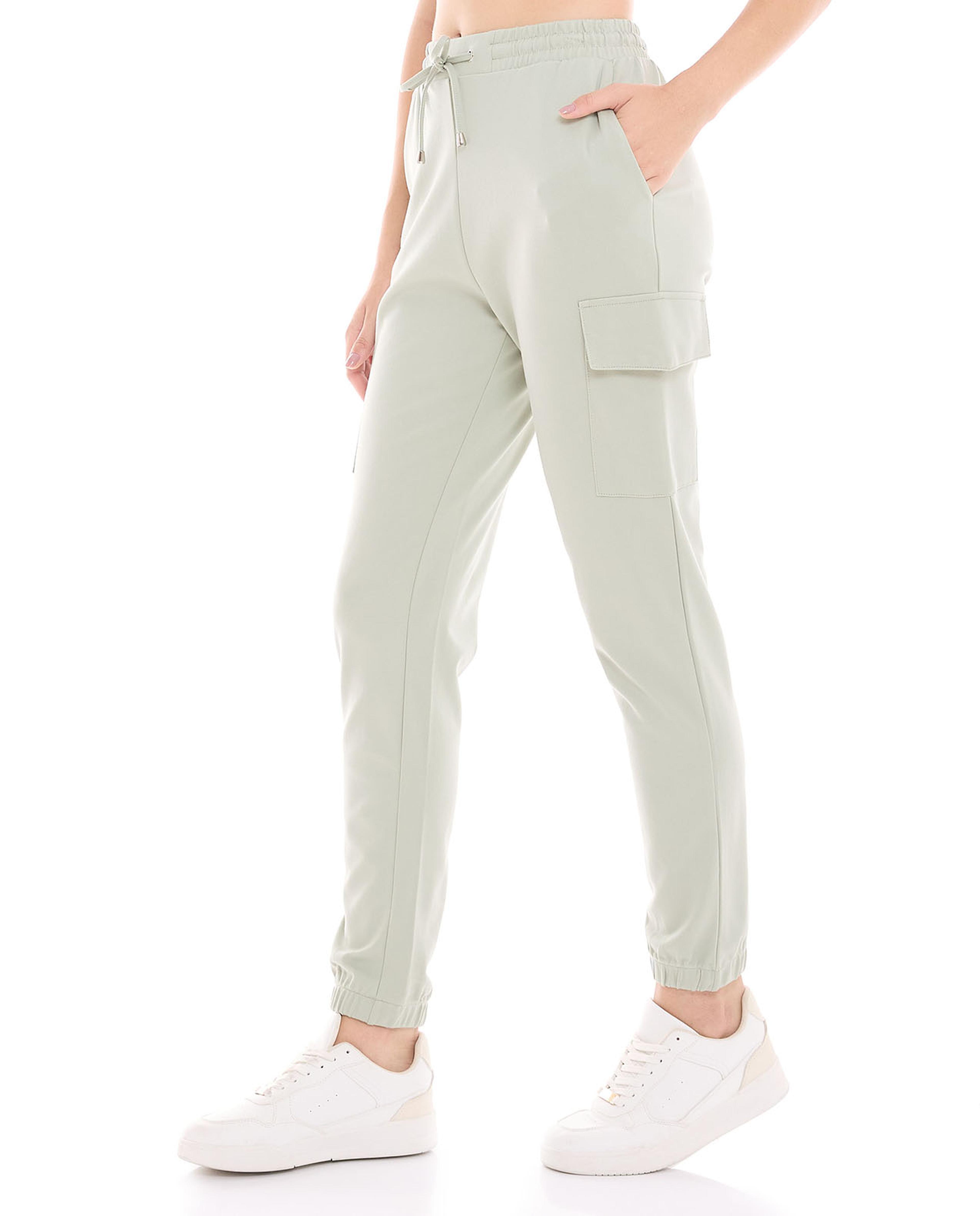 Solid Cargo Joggers with Drawstring Waist