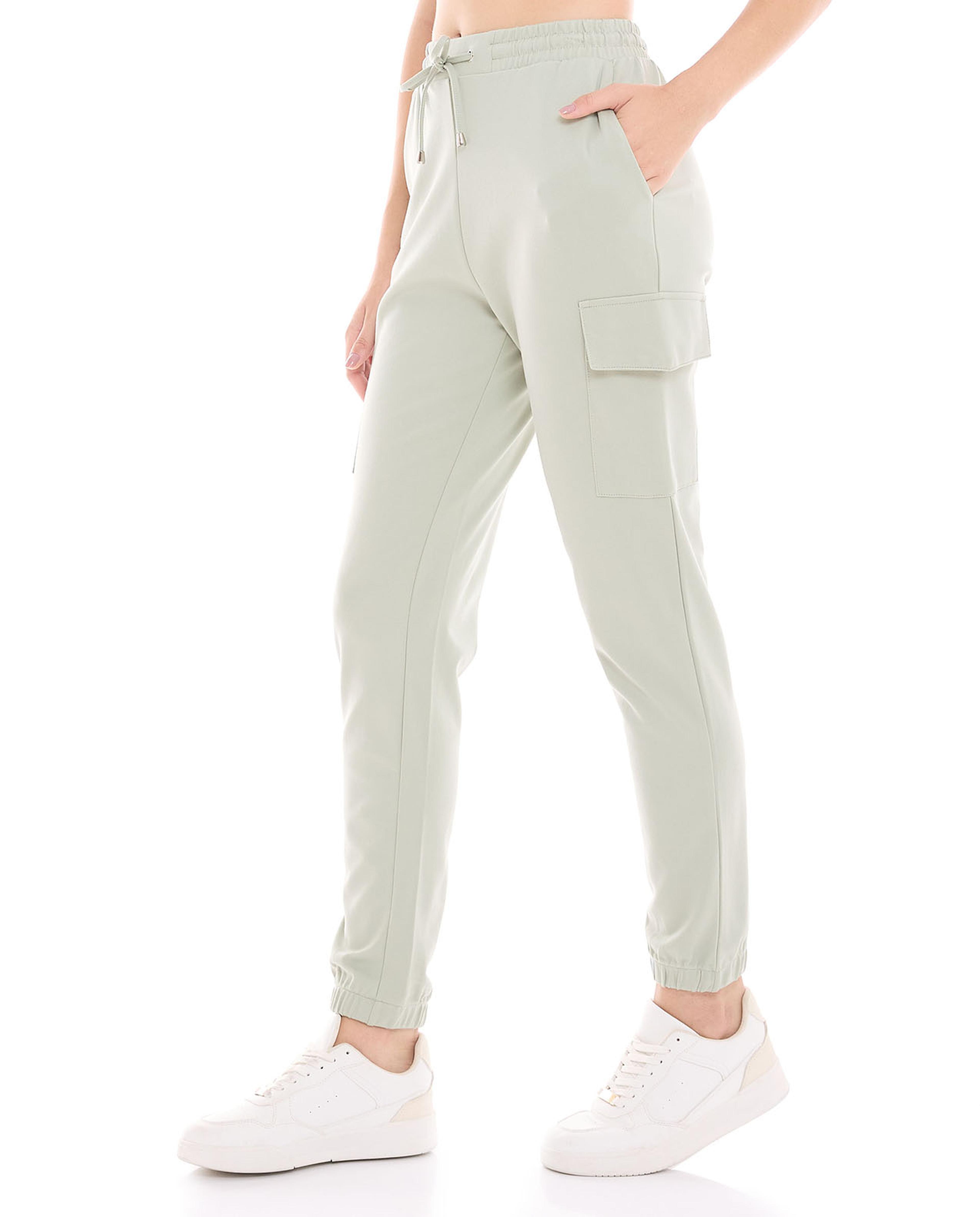 Solid Cargo Joggers with Drawstring Waist