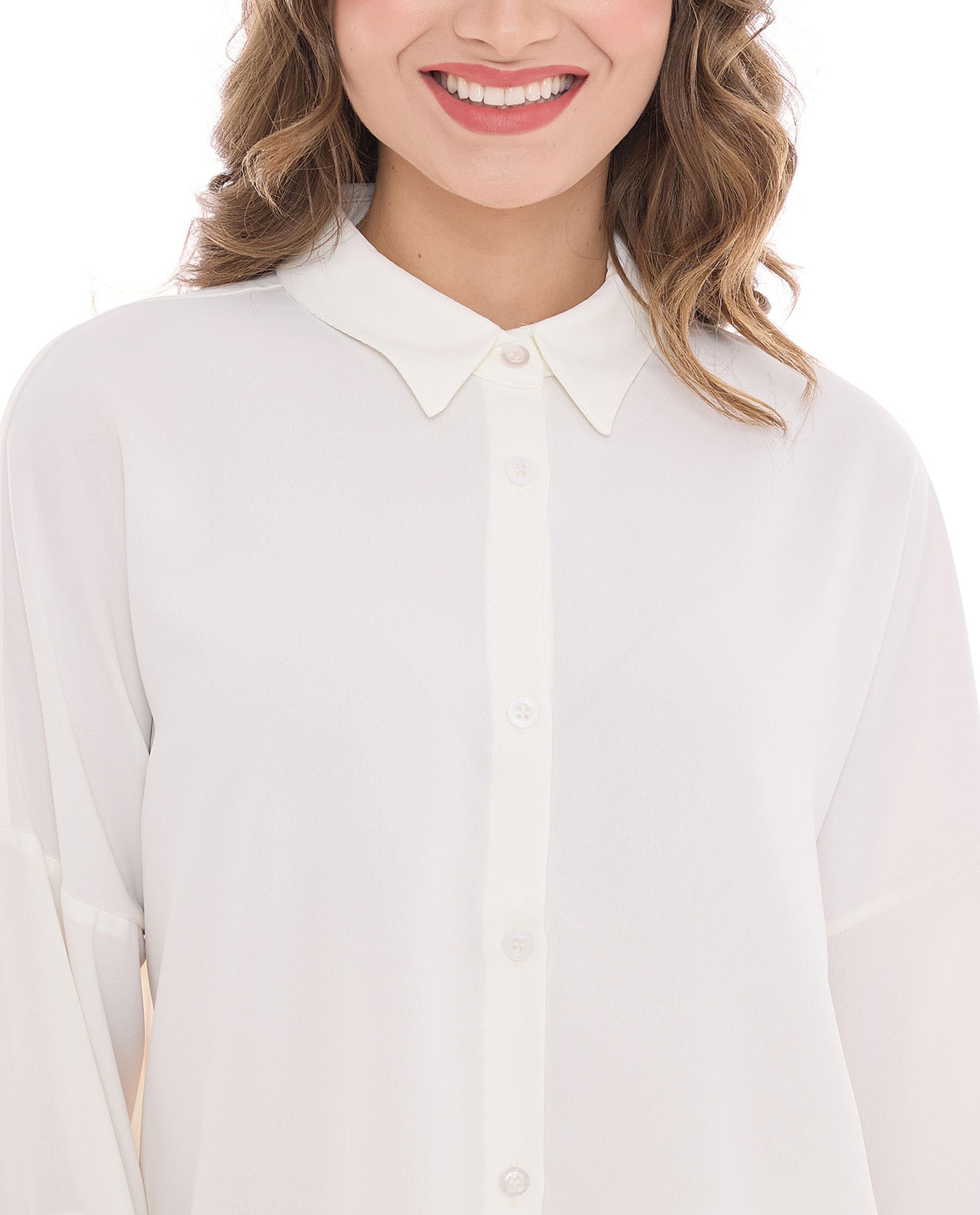 Solid Shirt Tunic with Long Sleeves