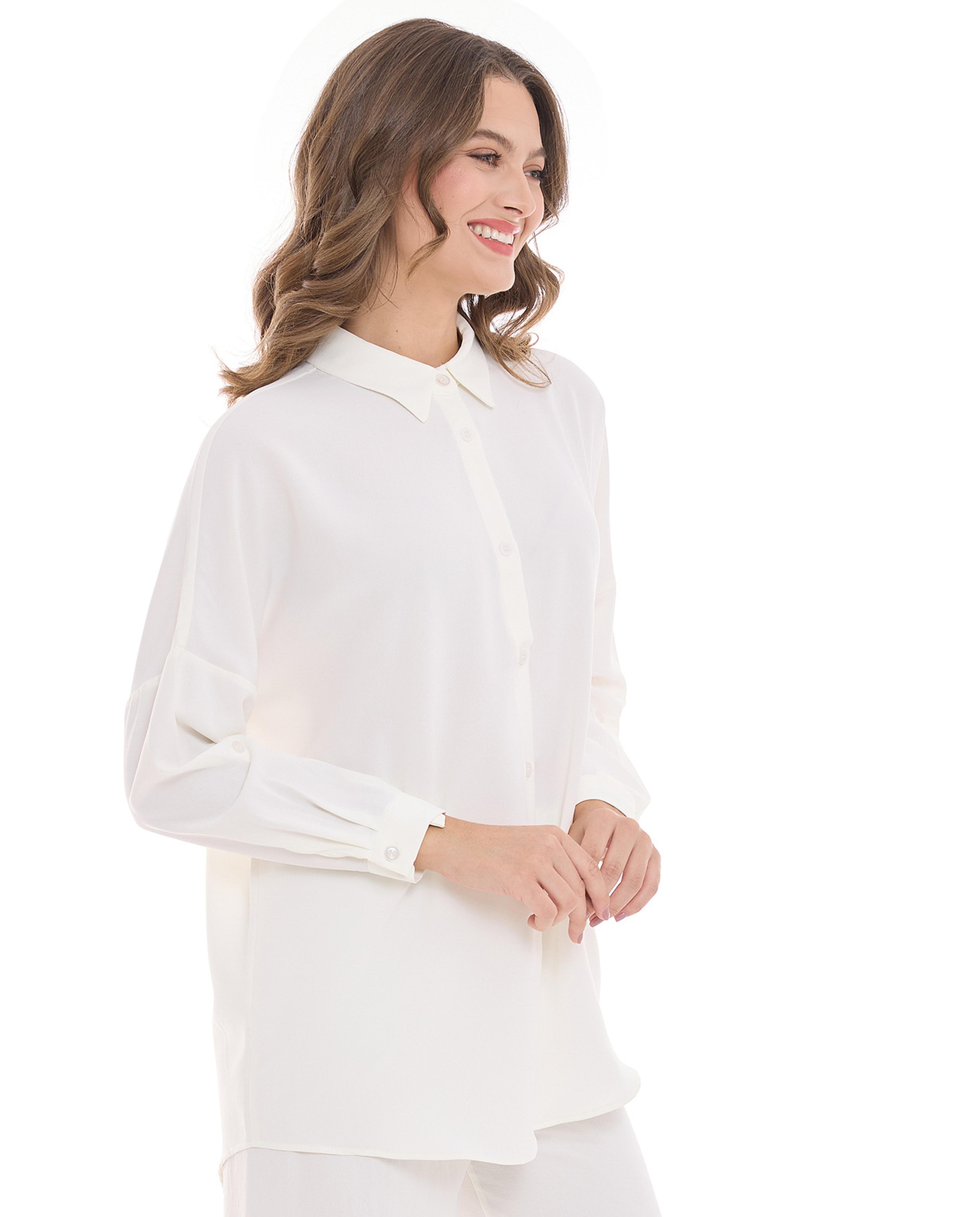 Solid Shirt Tunic with Long Sleeves