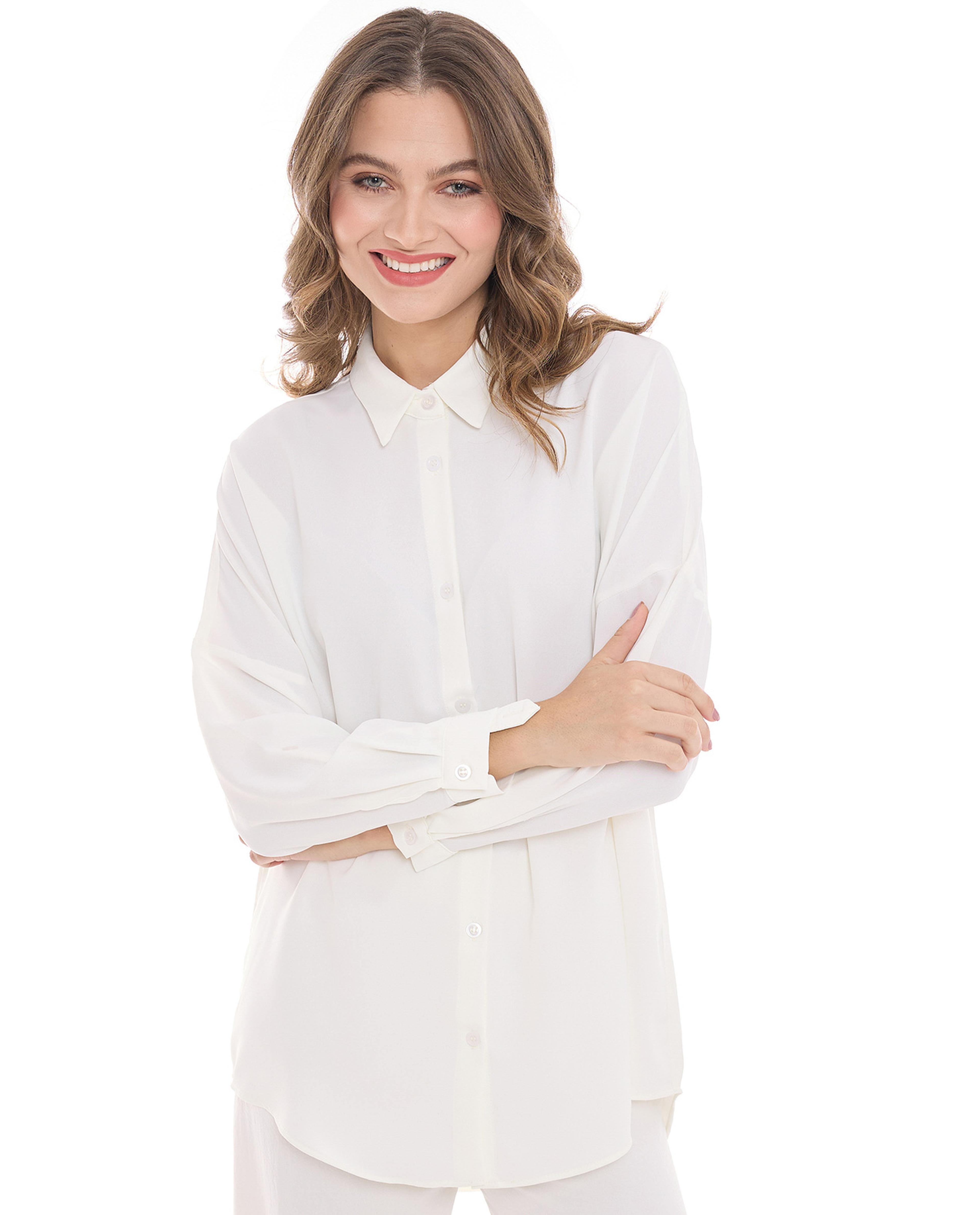 Solid Shirt Tunic with Long Sleeves