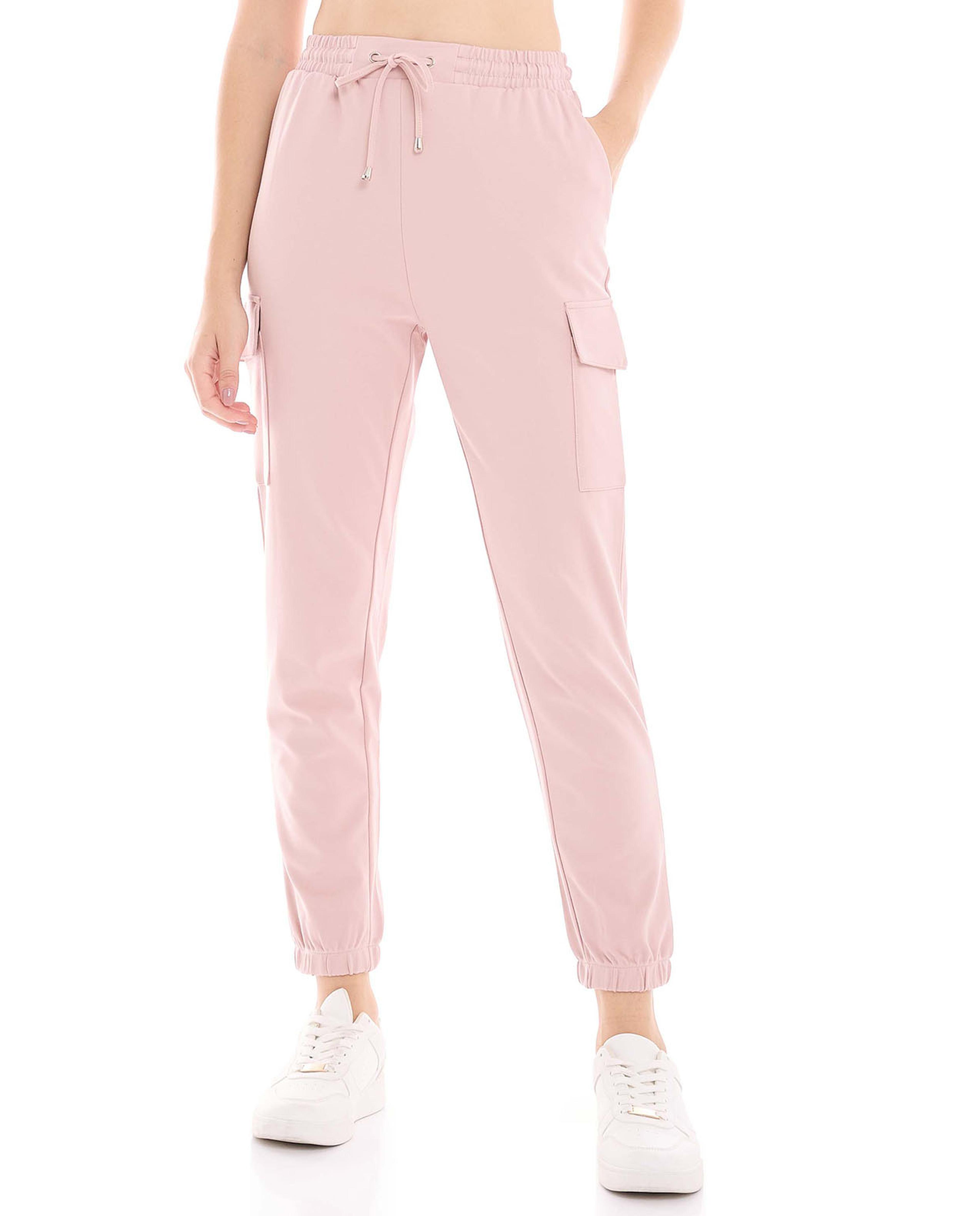 Solid Cargo Joggers with Drawstring Waist