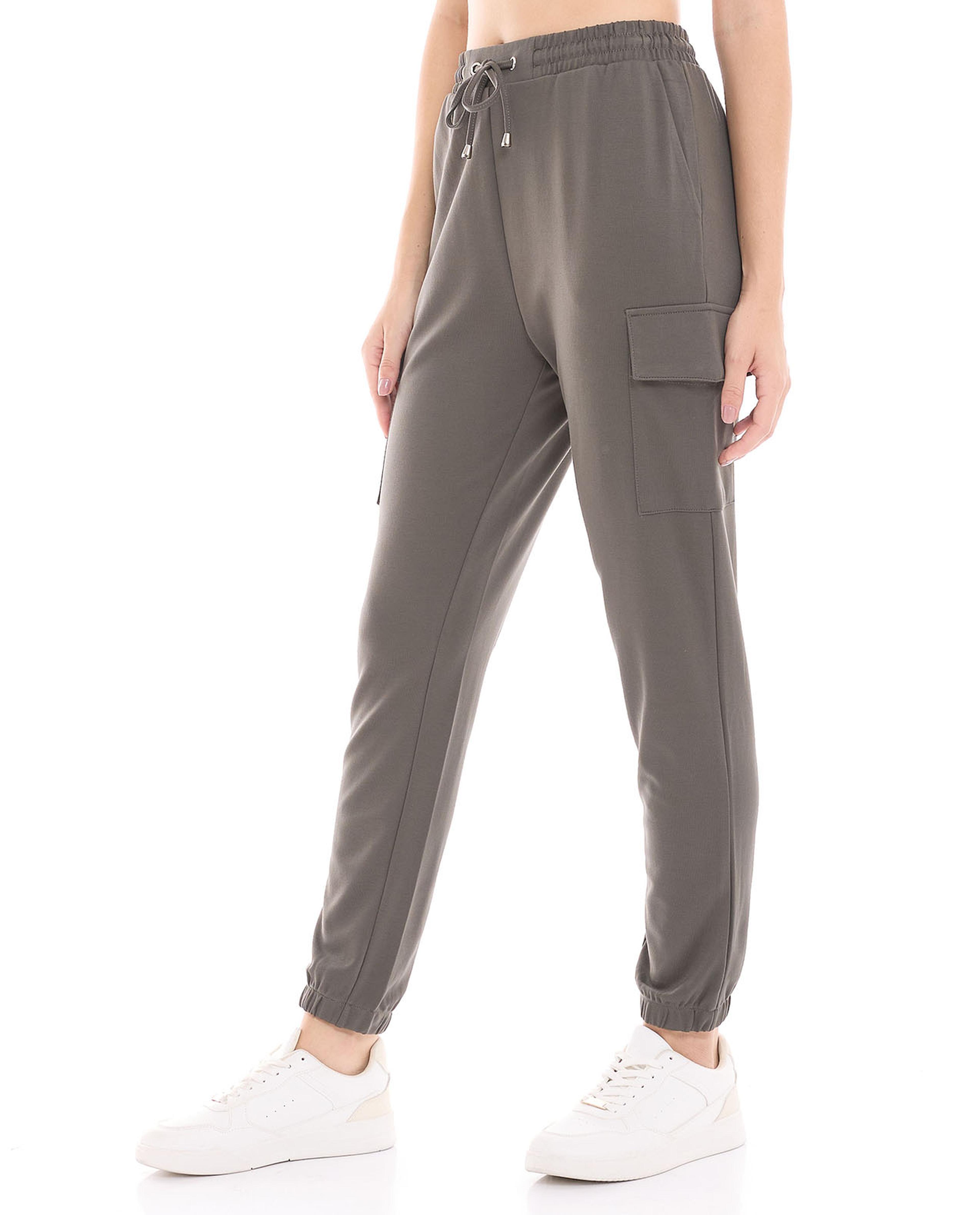 Solid Cargo Joggers with Drawstring Waist