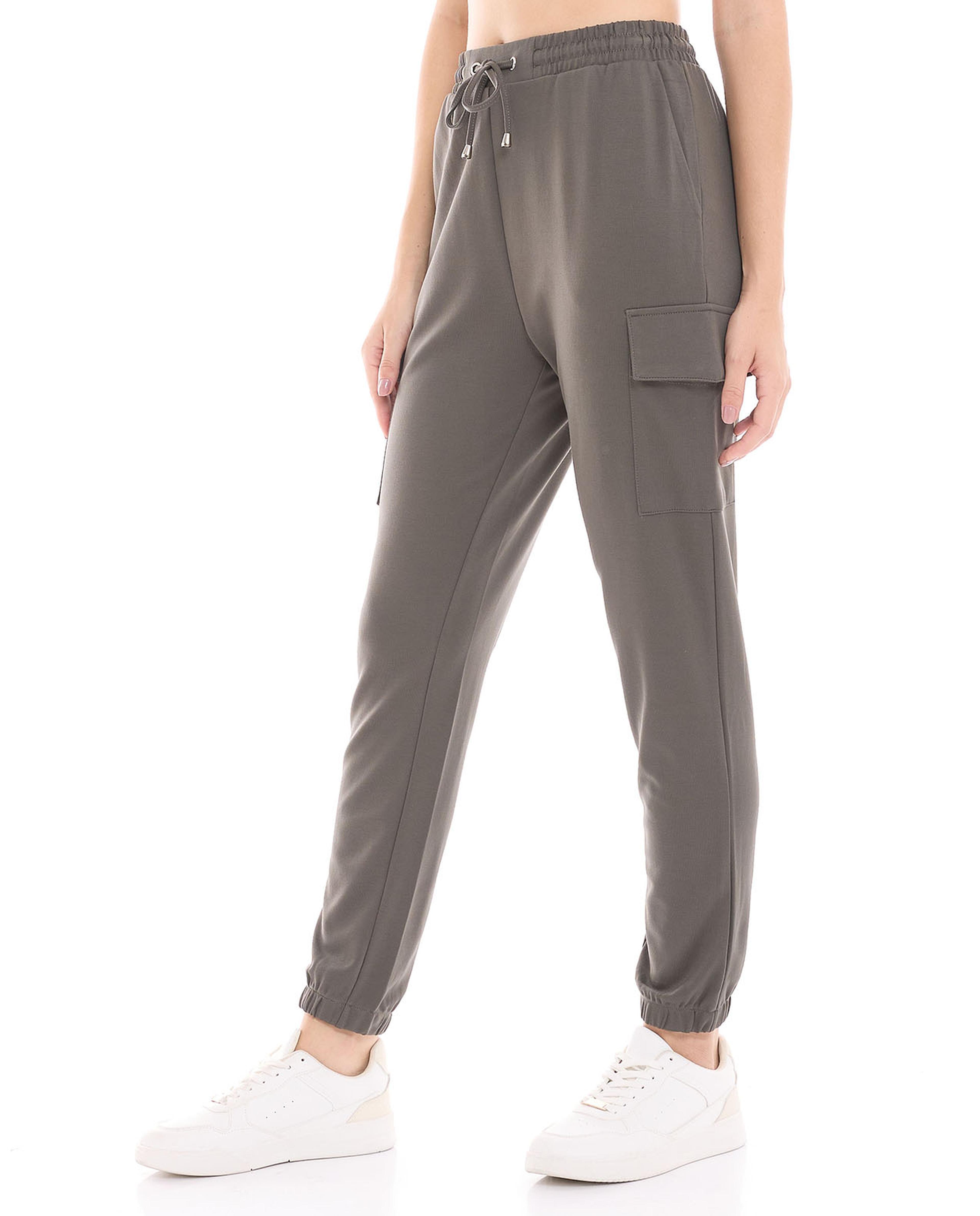 Solid Cargo Joggers with Drawstring Waist