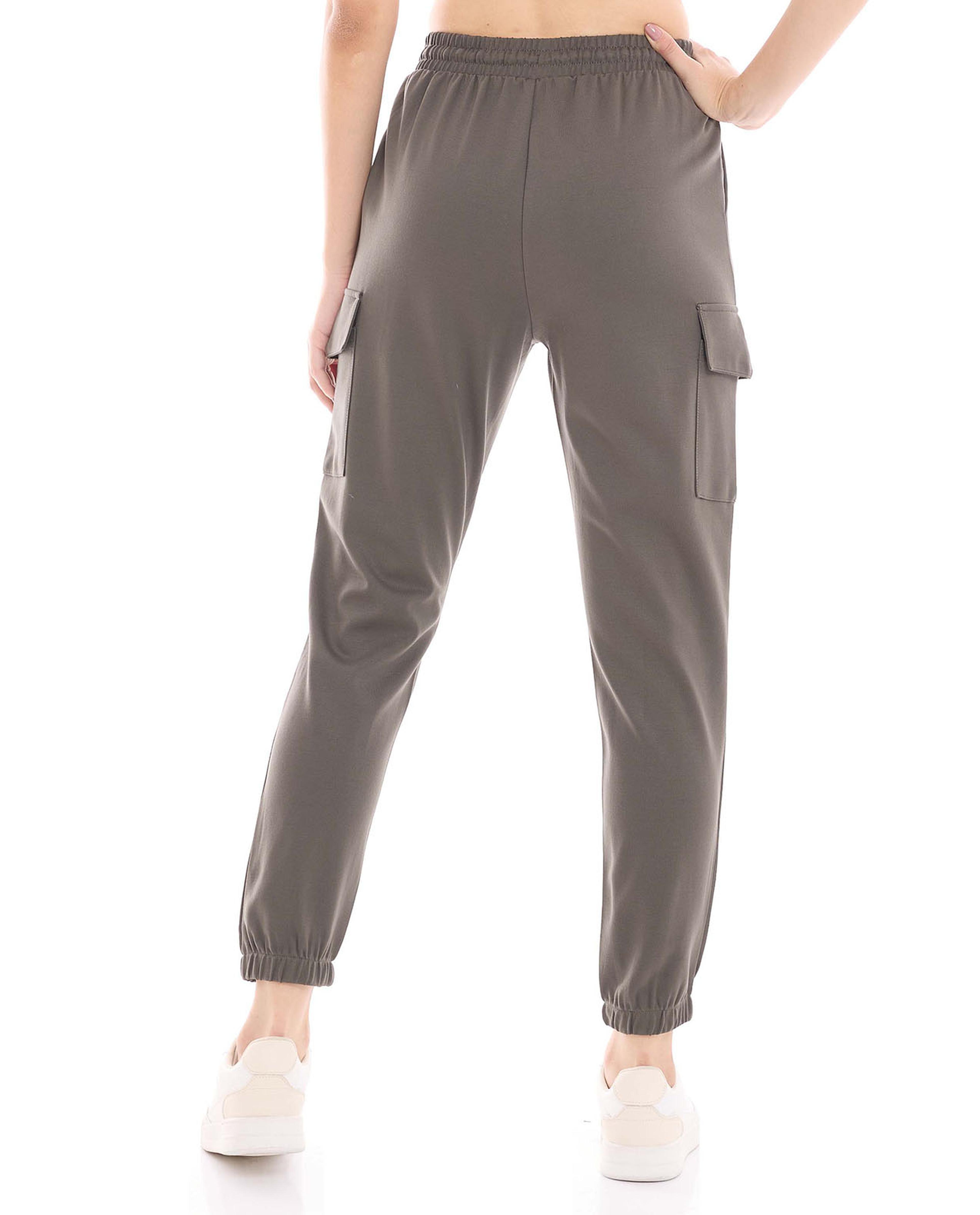 Solid Cargo Joggers with Drawstring Waist