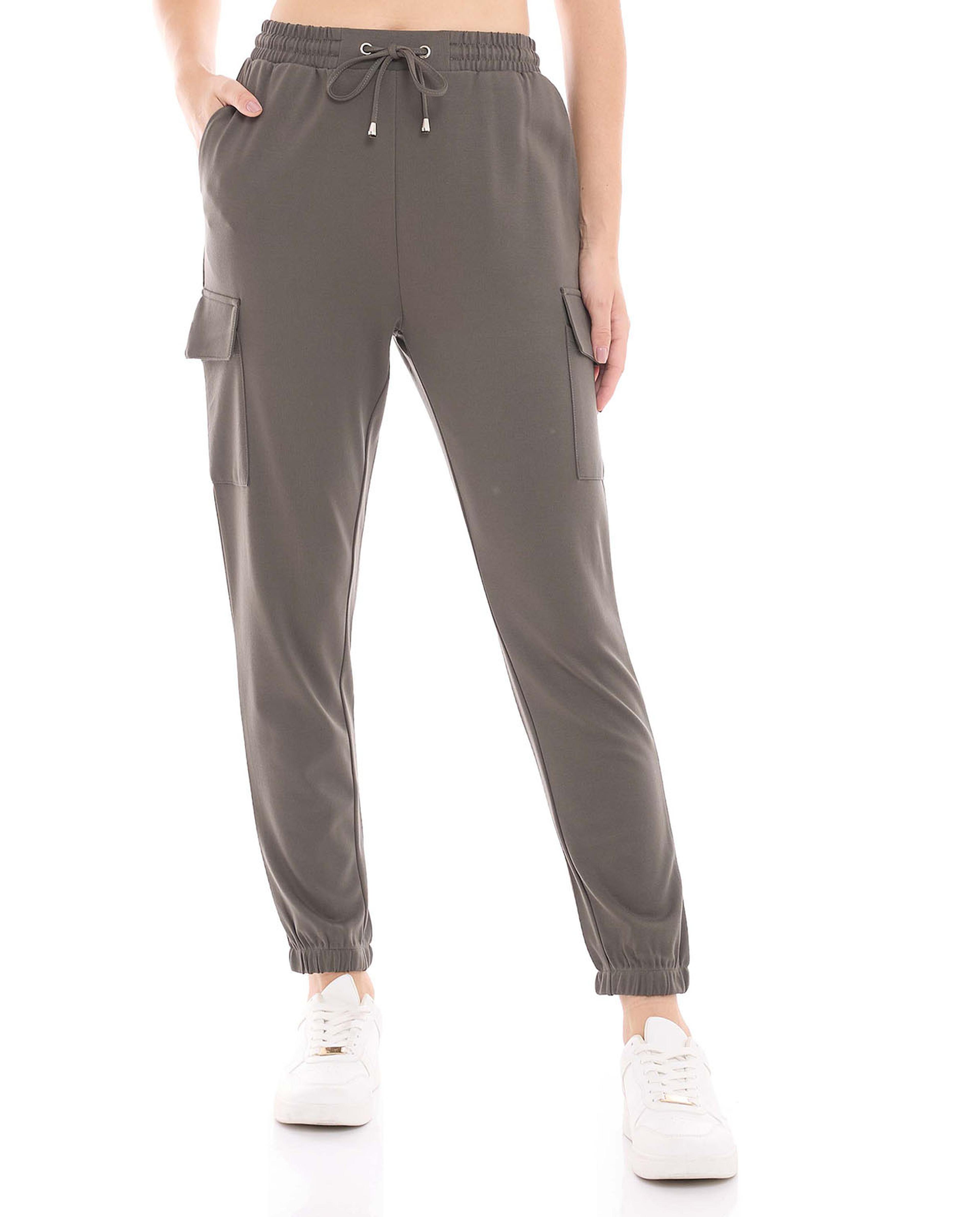 Solid Cargo Joggers with Drawstring Waist