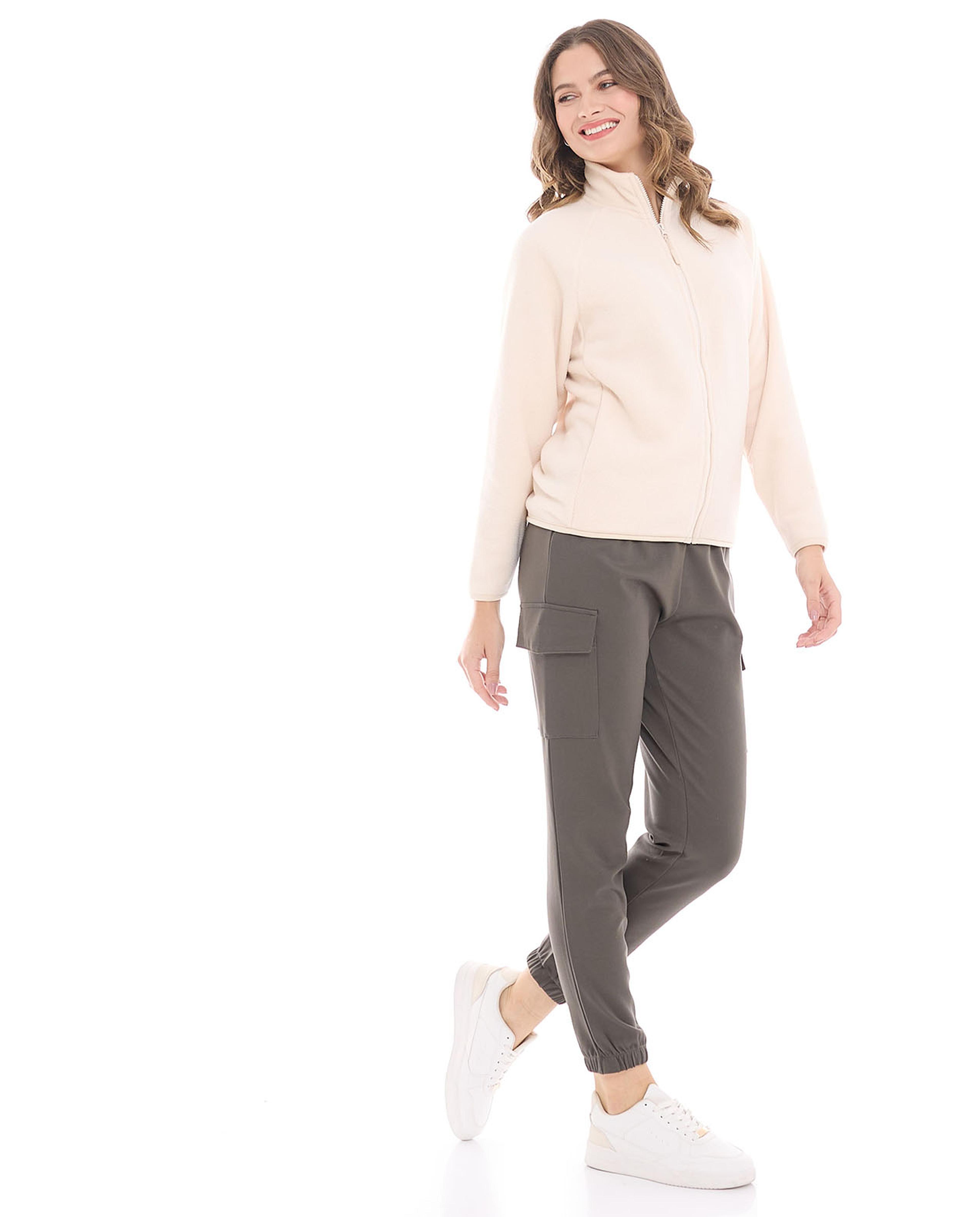 Solid Cargo Joggers with Drawstring Waist