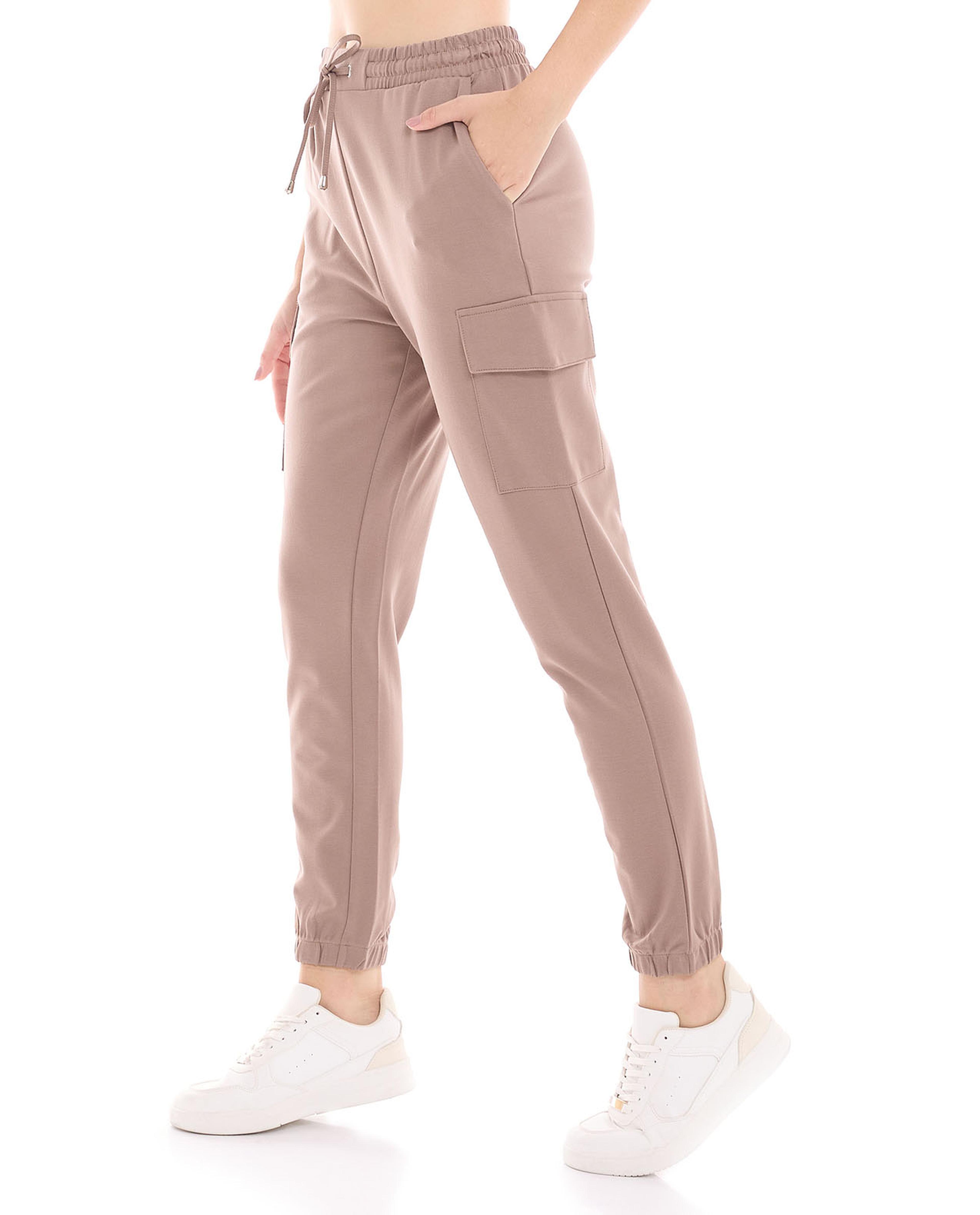 Solid Cargo Joggers with Drawstring Waist