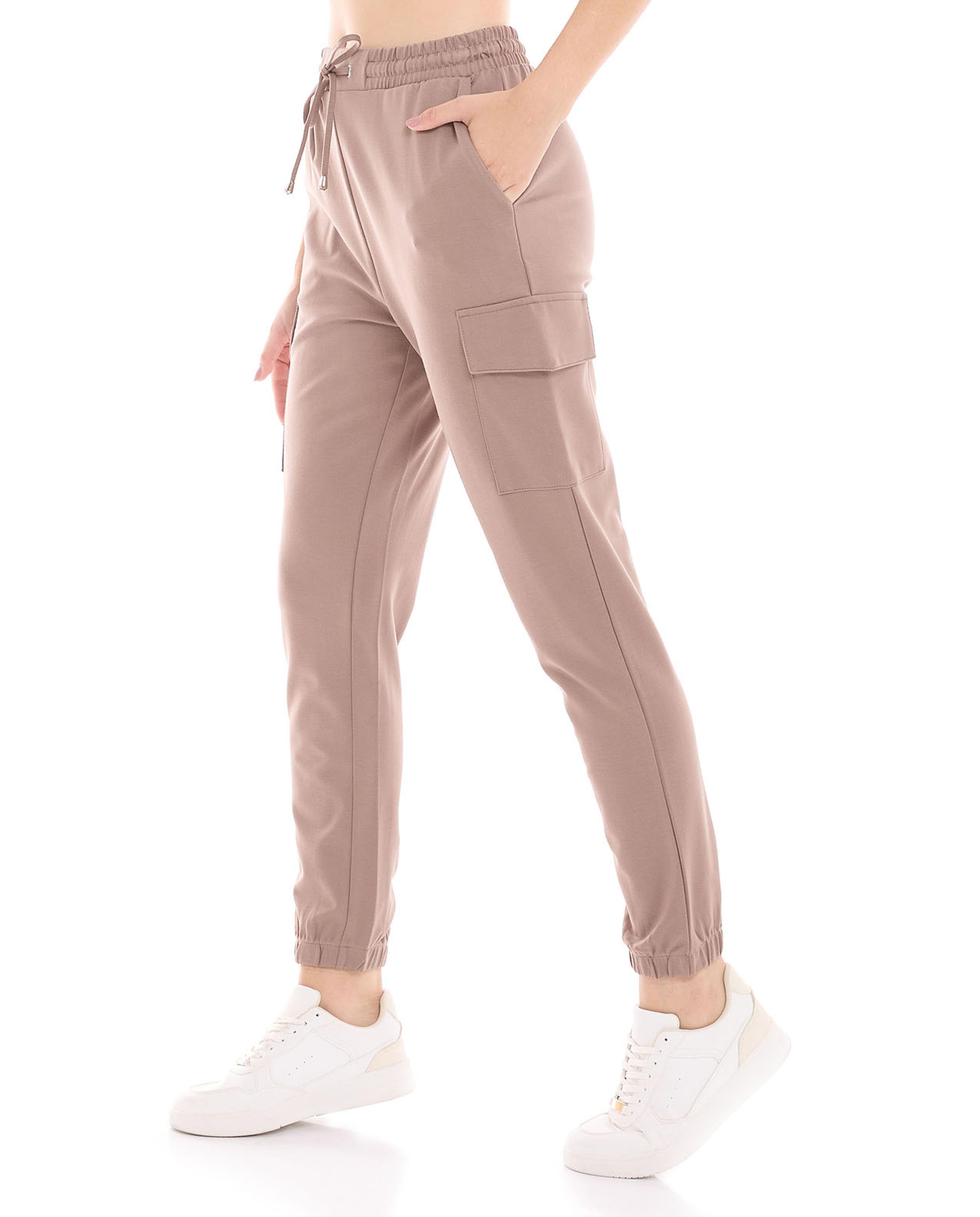 Solid Cargo Joggers with Drawstring Waist