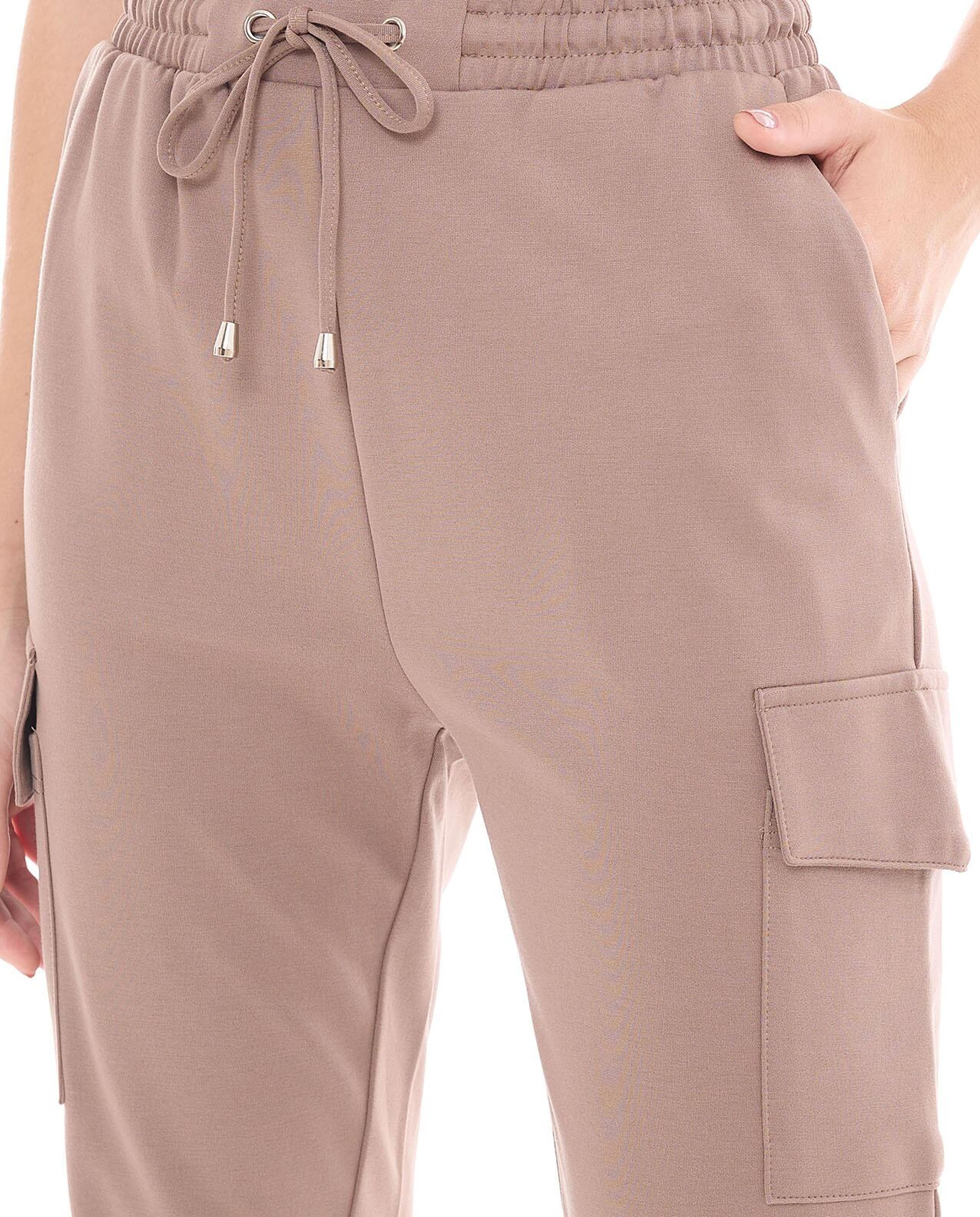 Solid Cargo Joggers with Drawstring Waist