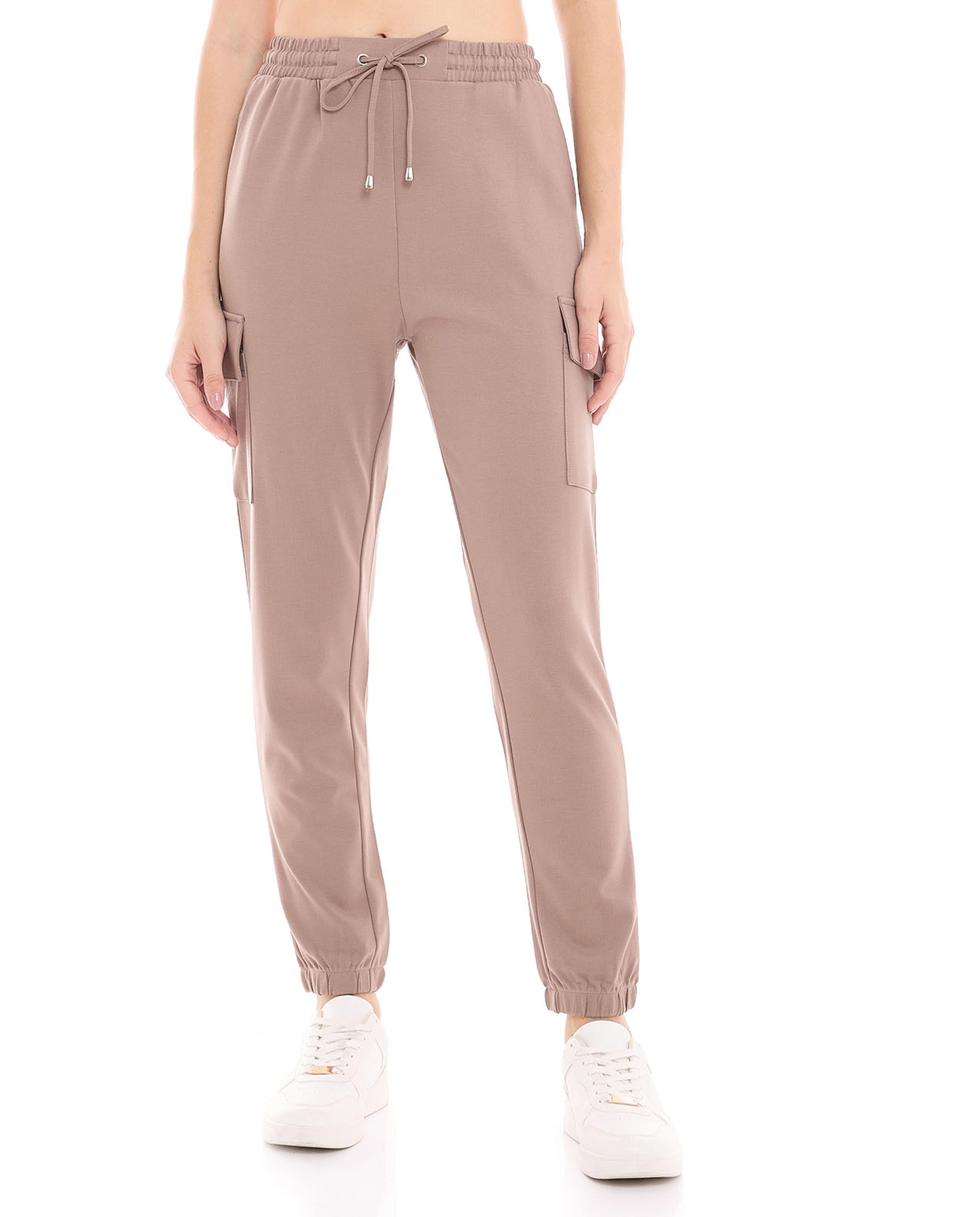 Solid Cargo Joggers with Drawstring Waist