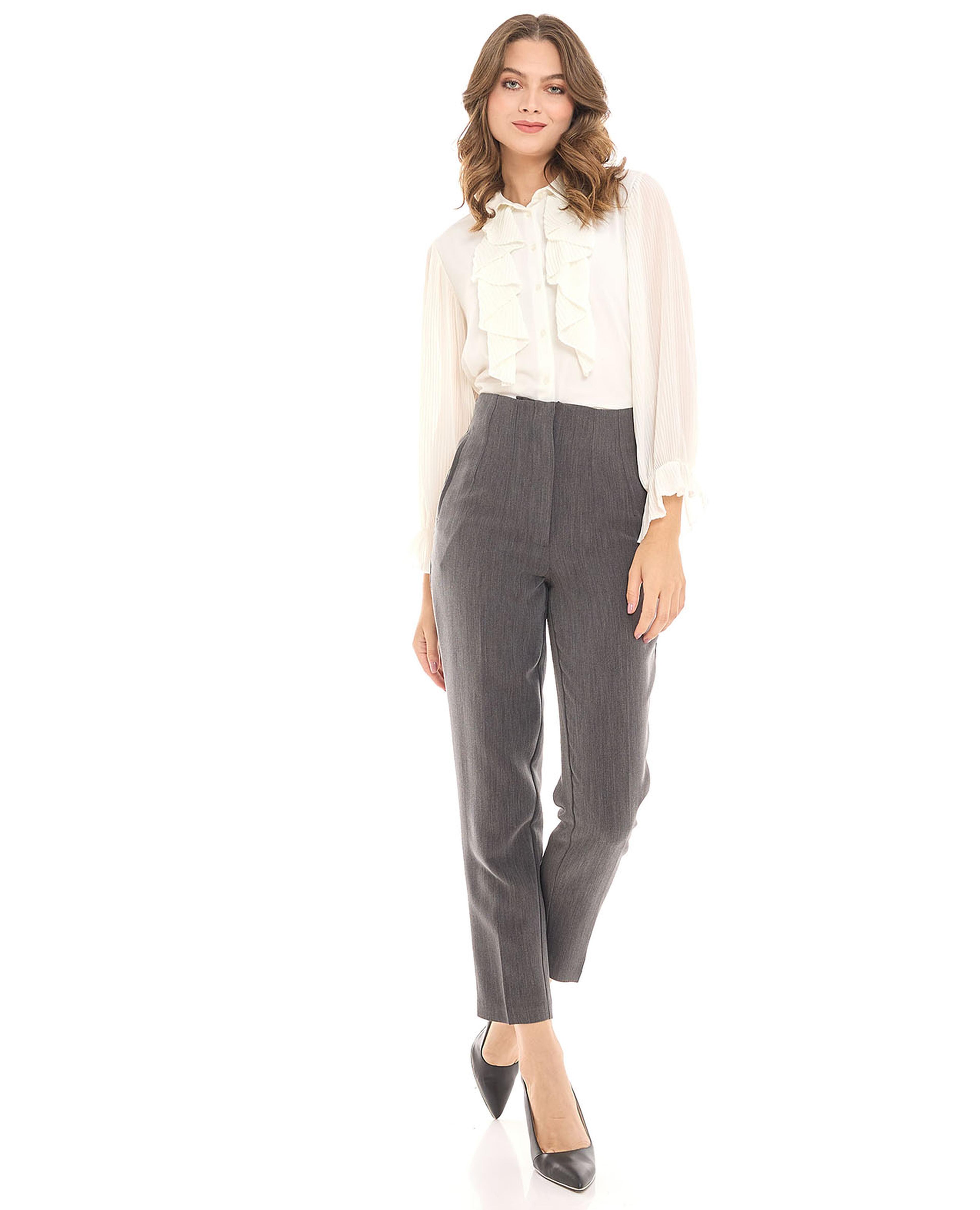 Solid Slim Fit Pants with Button Closure