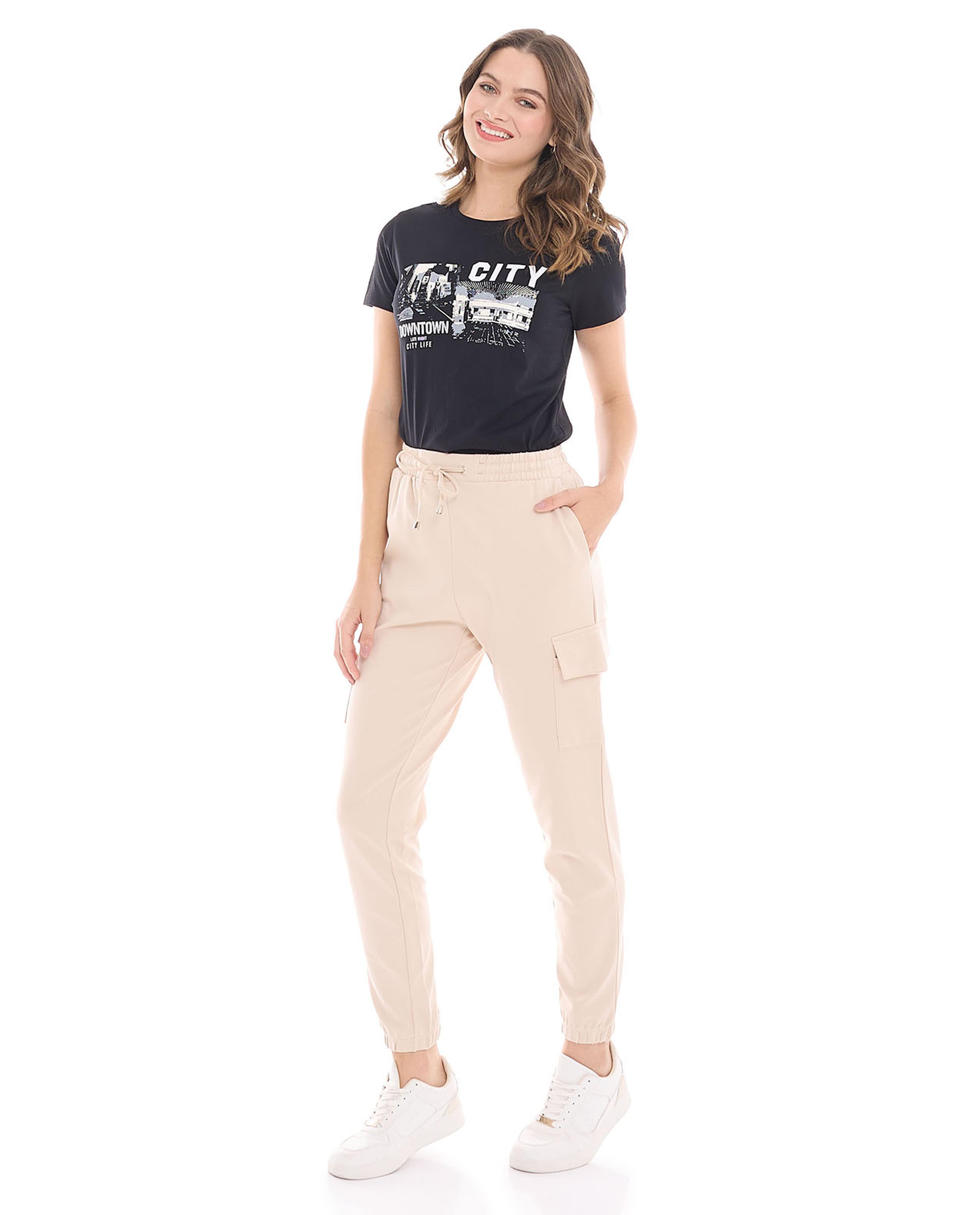 Solid Cargo Joggers with Drawstring Waist