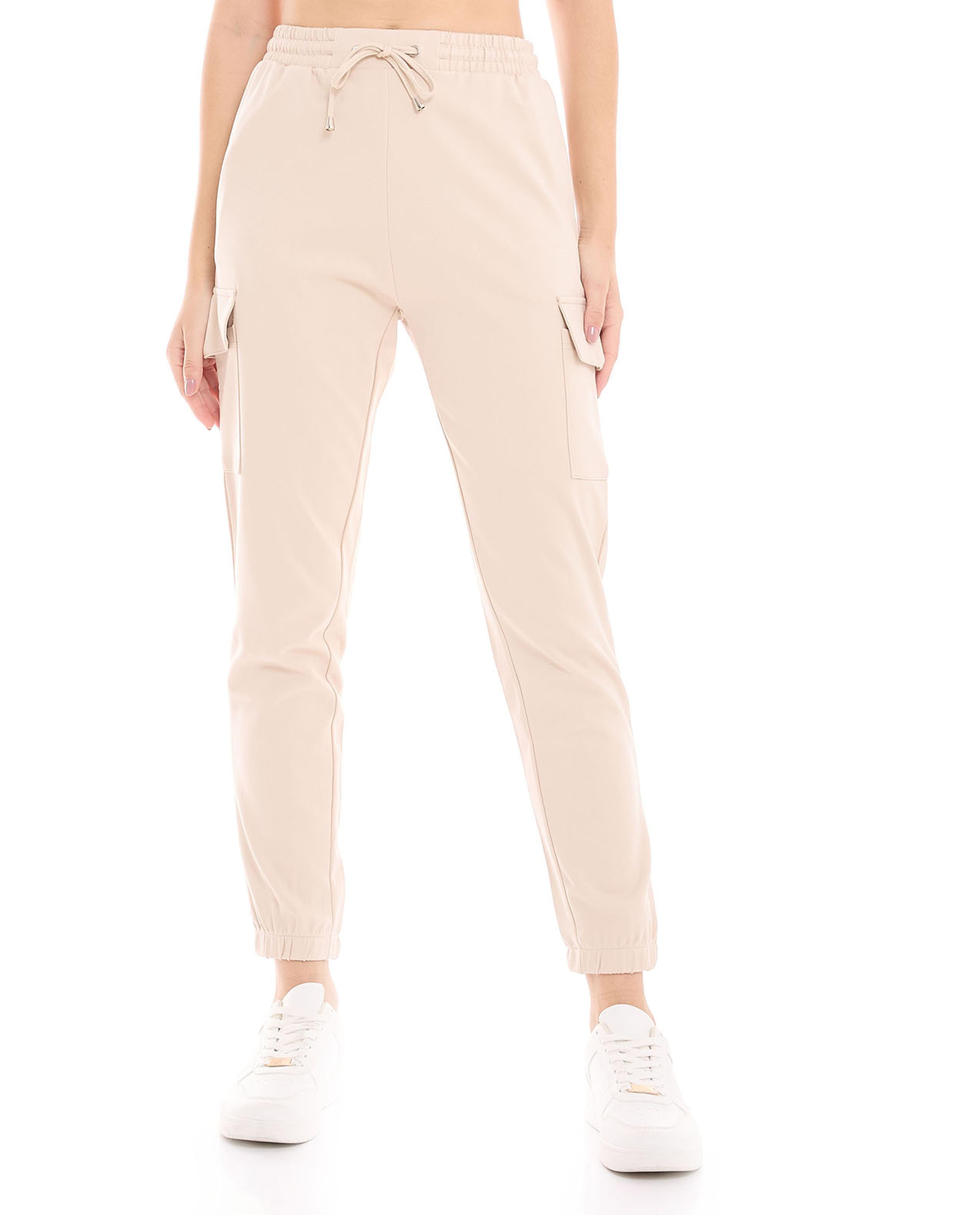 Solid Cargo Joggers with Drawstring Waist