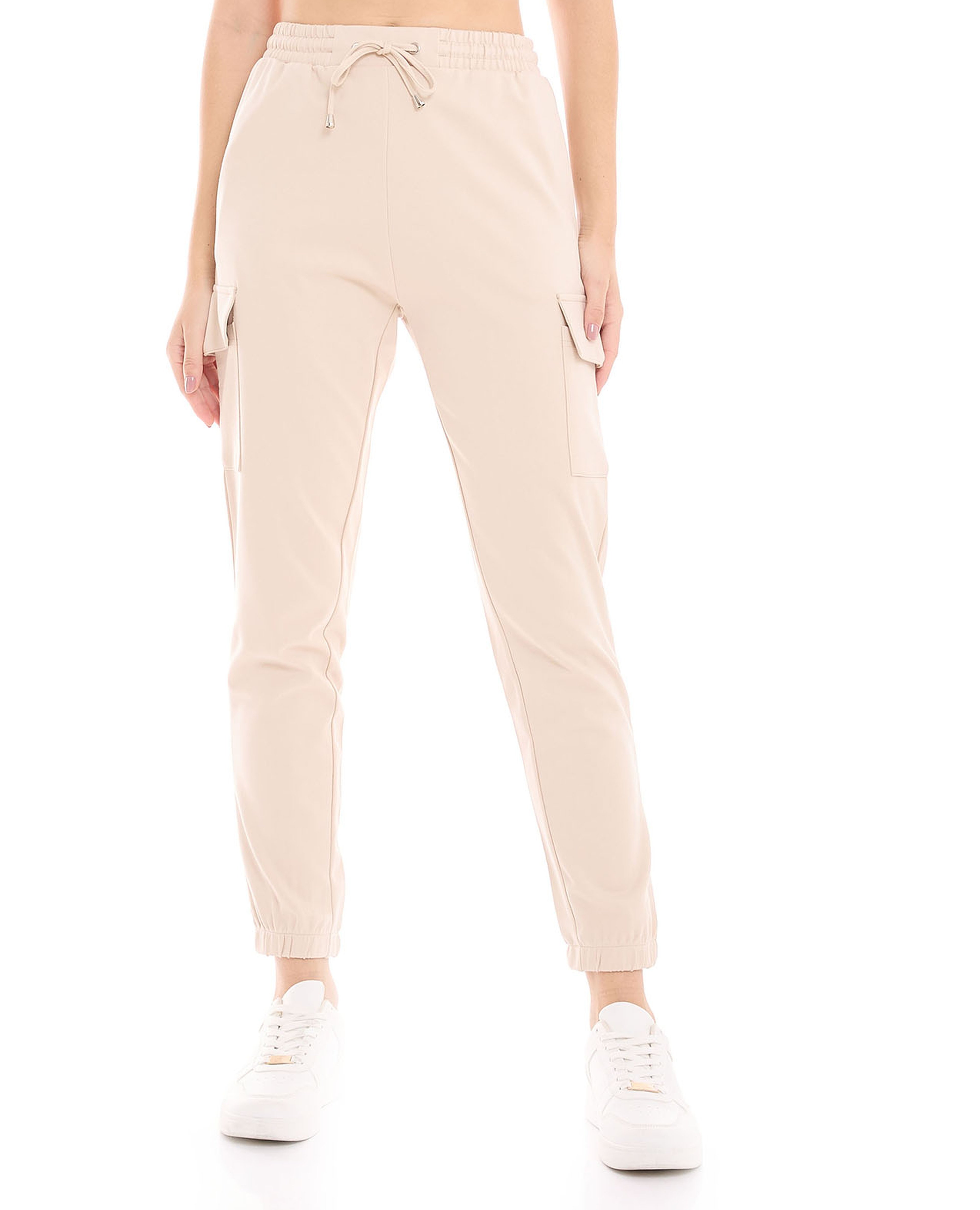Solid Cargo Joggers with Drawstring Waist