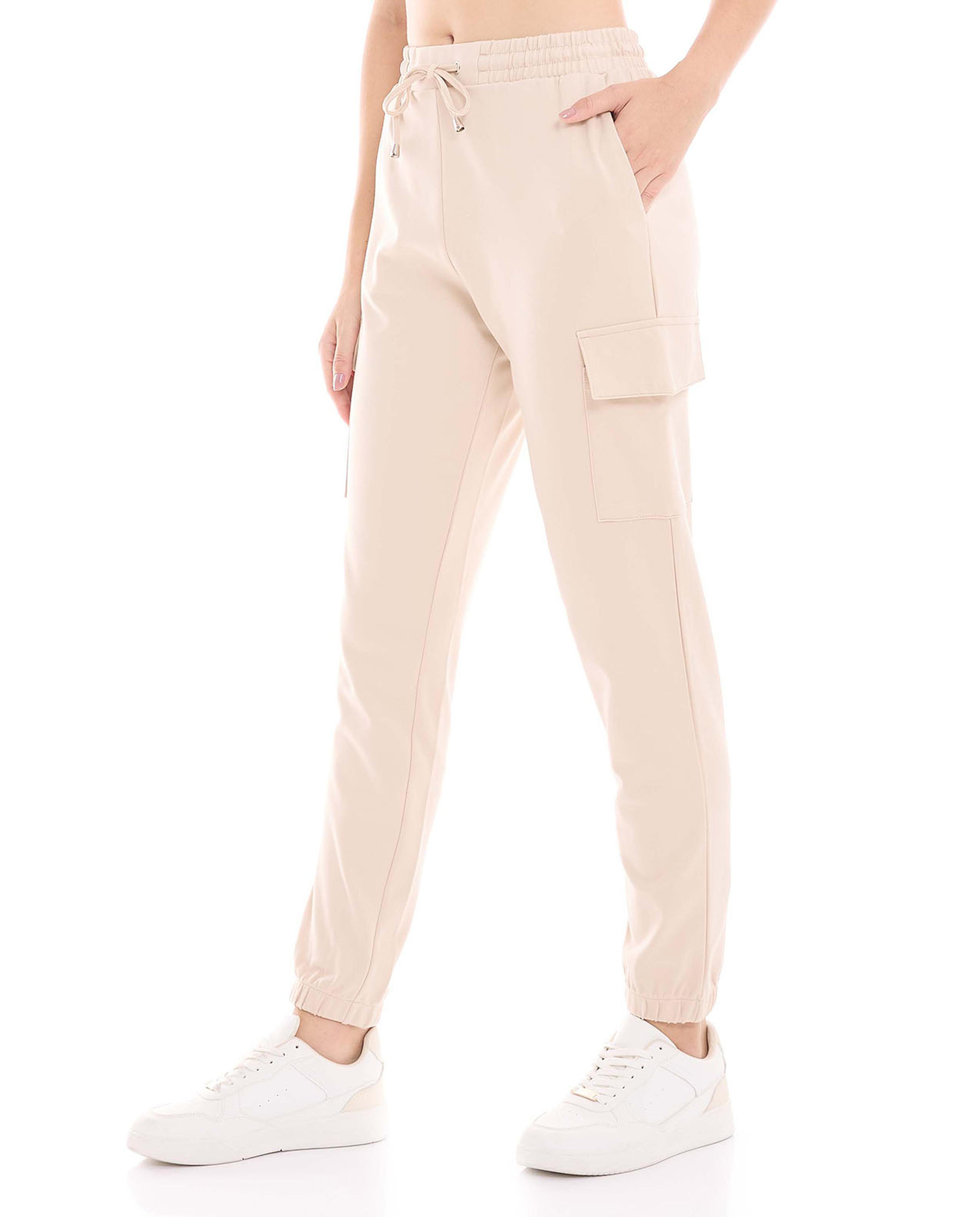 Solid Cargo Joggers with Drawstring Waist