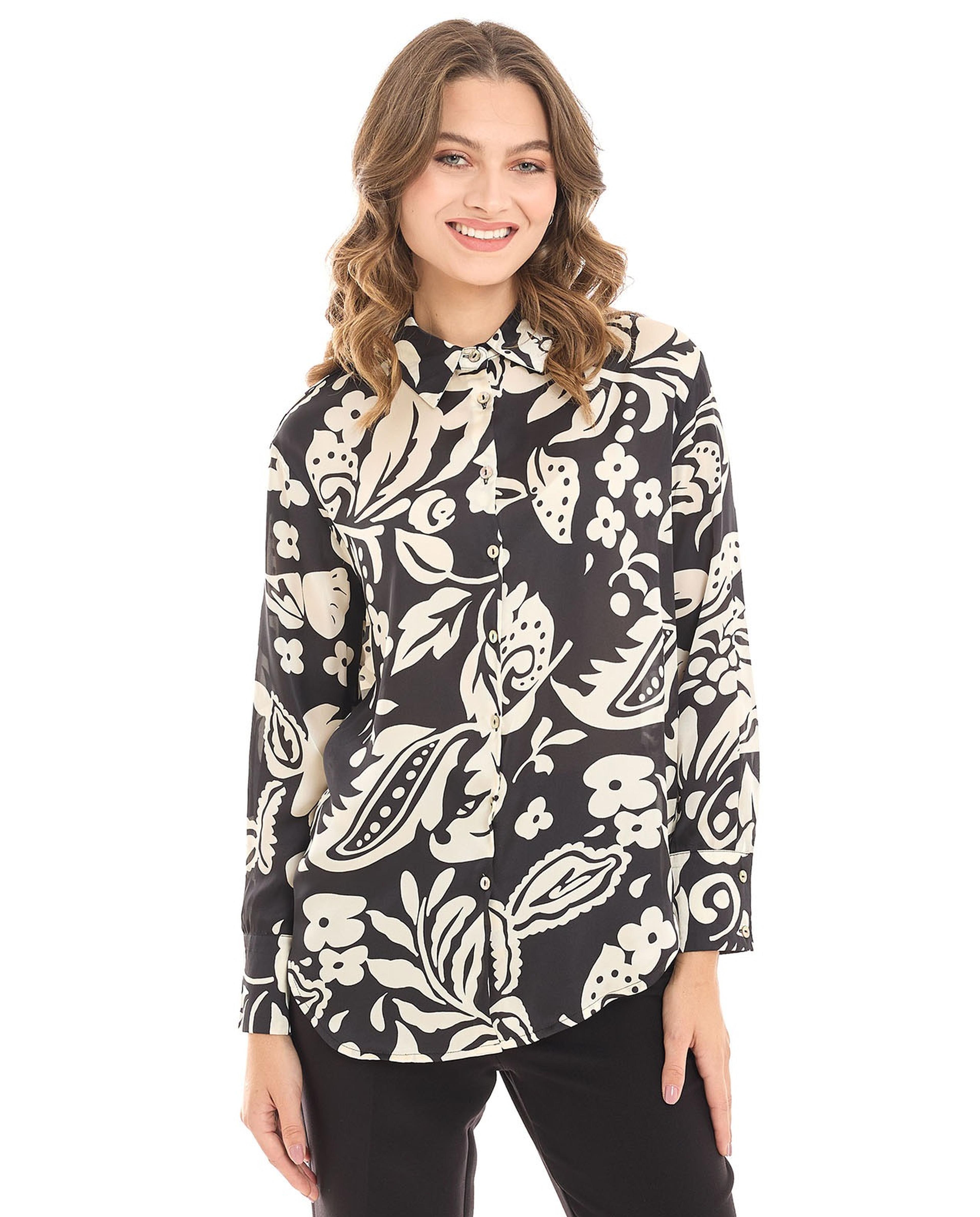 Patterned Shirt with Classic Collar and Long Sleeves