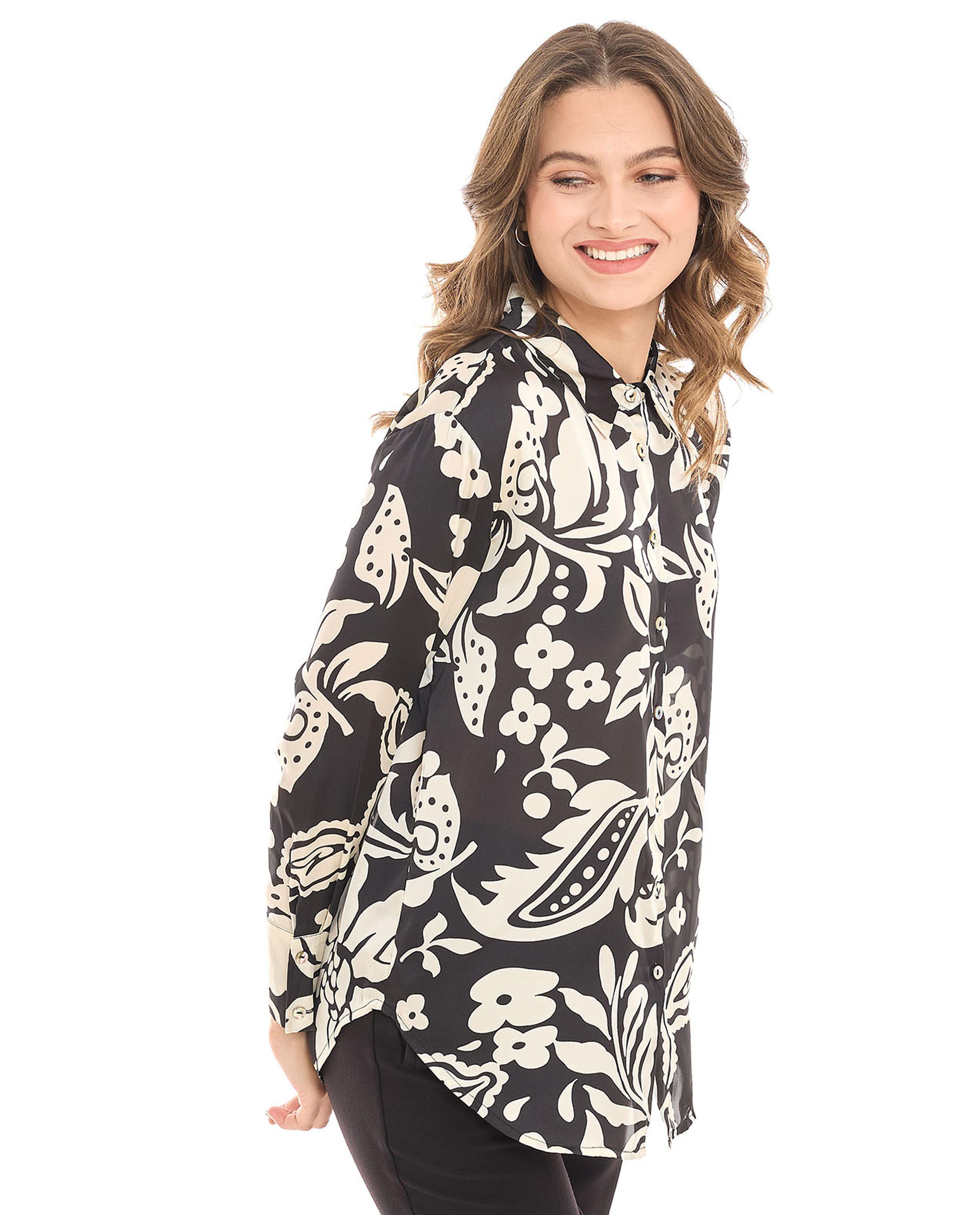 Patterned Shirt with Classic Collar and Long Sleeves