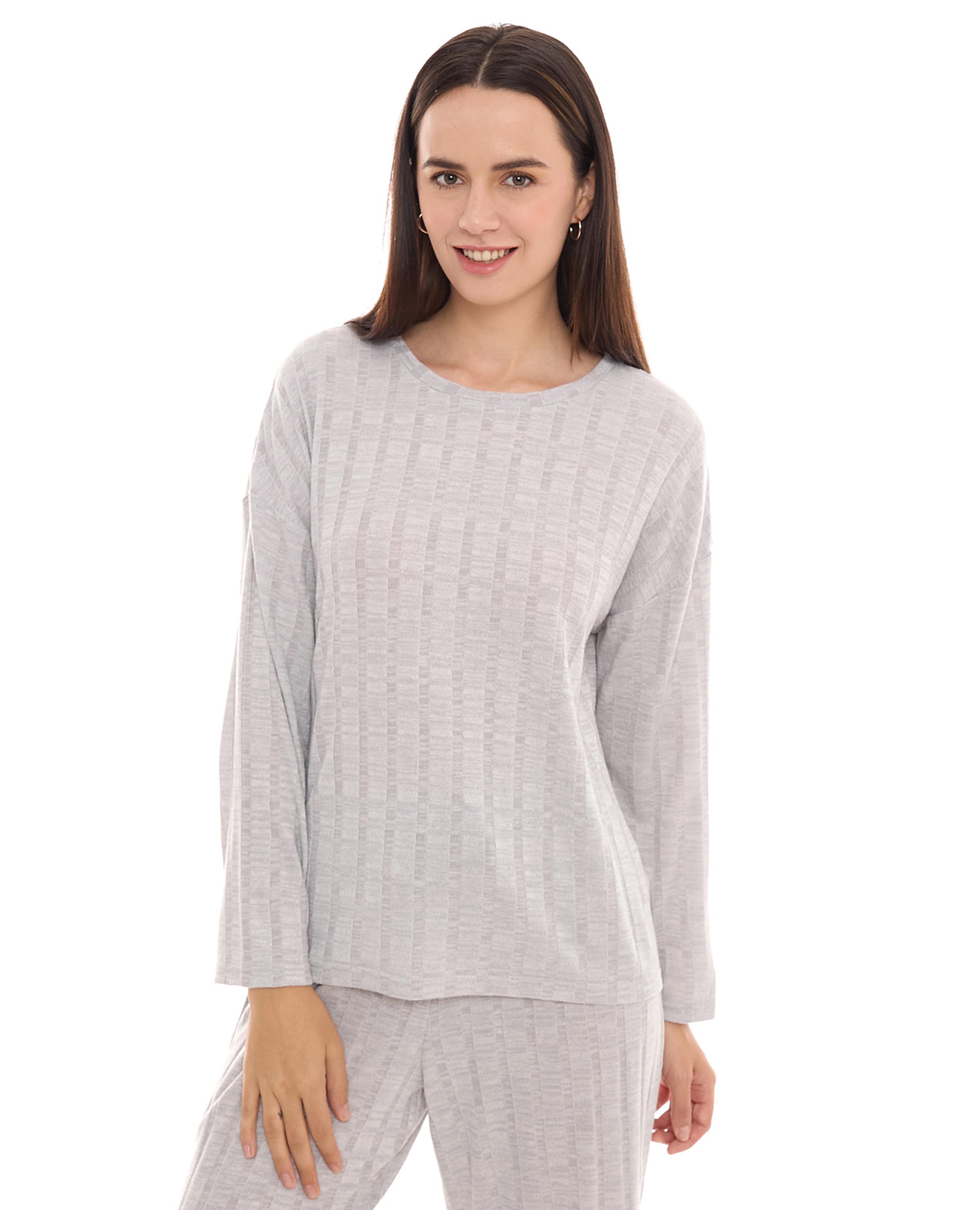 Self Patterned Sleep Top with Long Sleeves