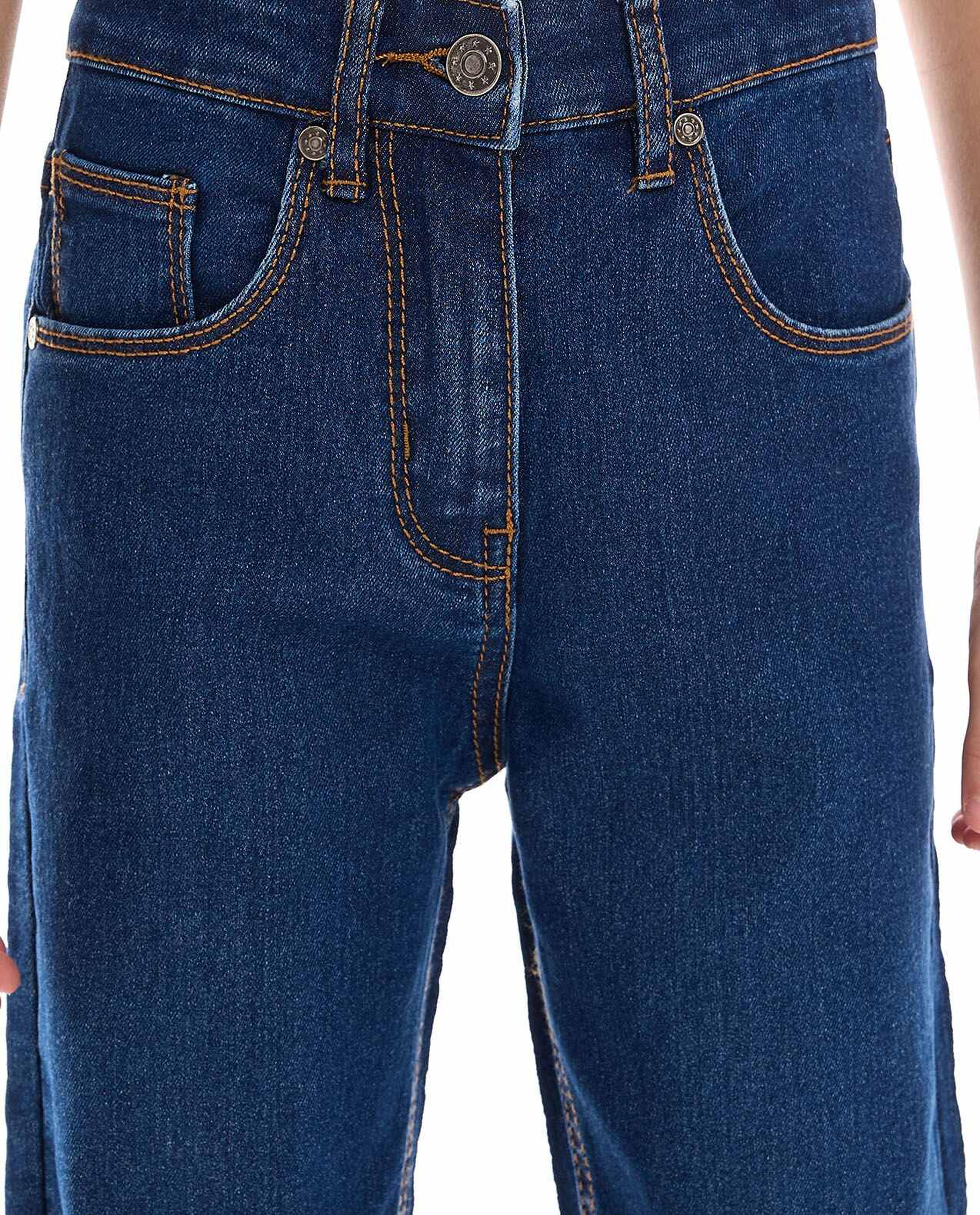 Washed Straight Fit Jeans with Button Closure