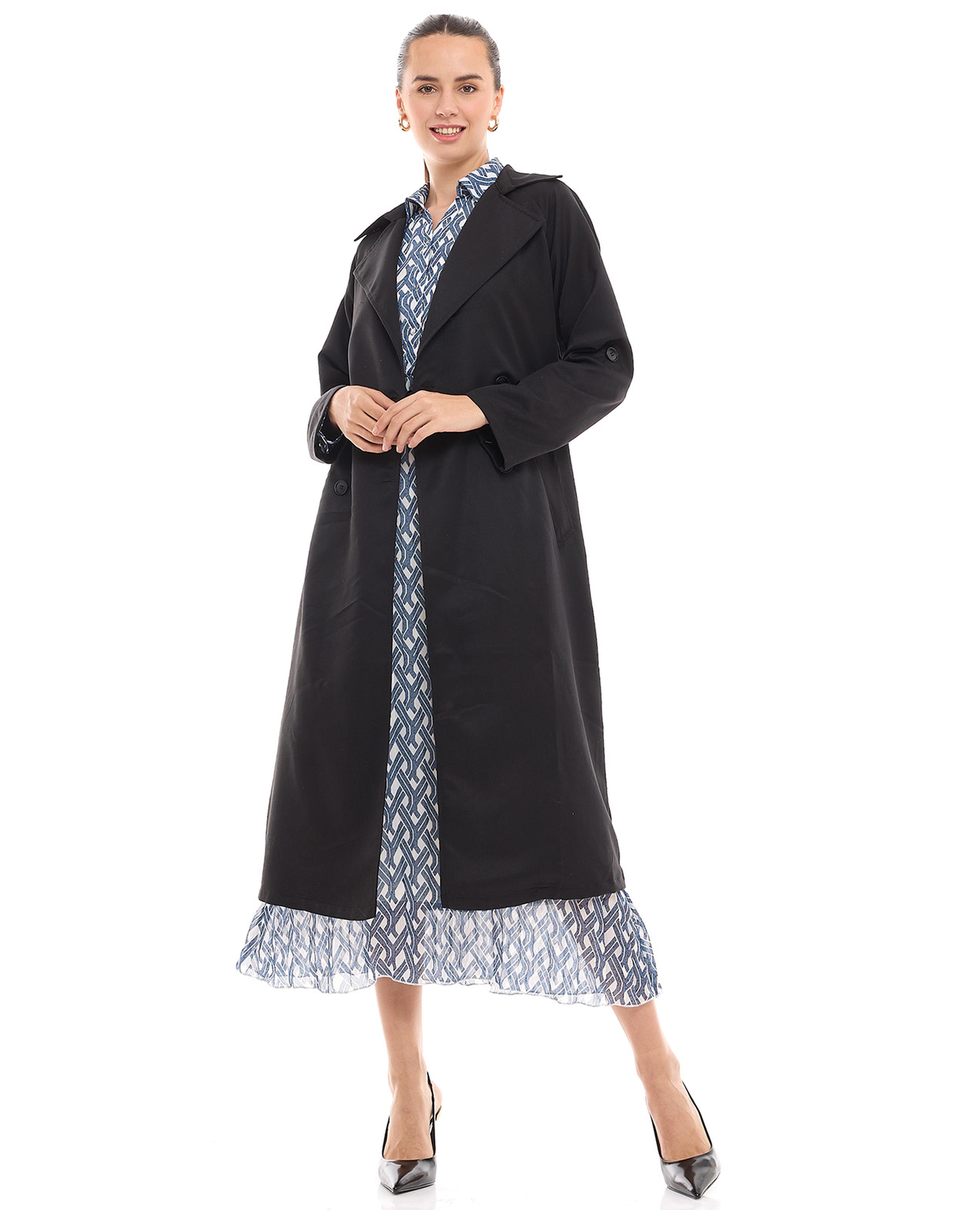 Solid Double Breasted Overcoat