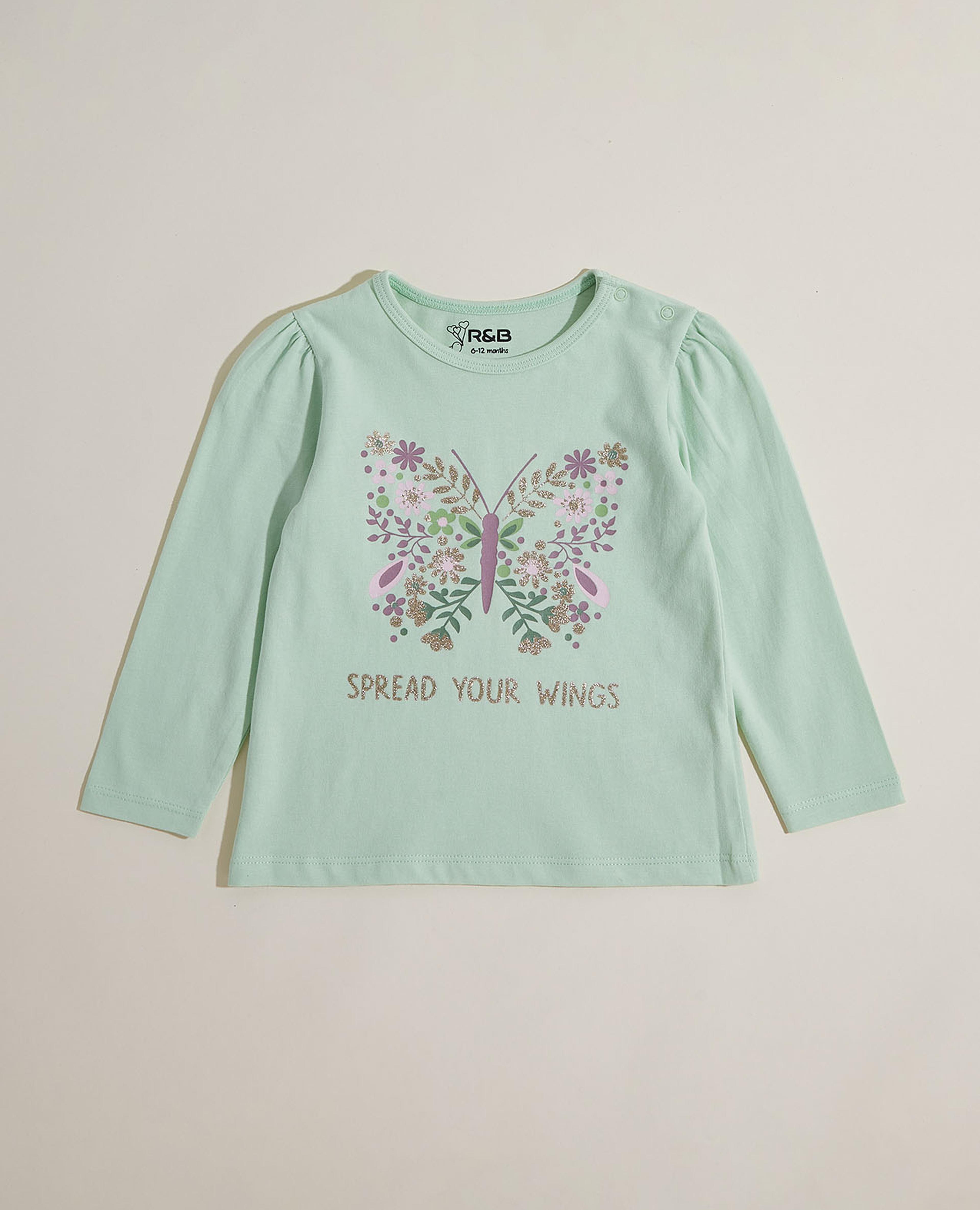 تيشيرت مطبوع بياقة دائرية وأكمام طويلة