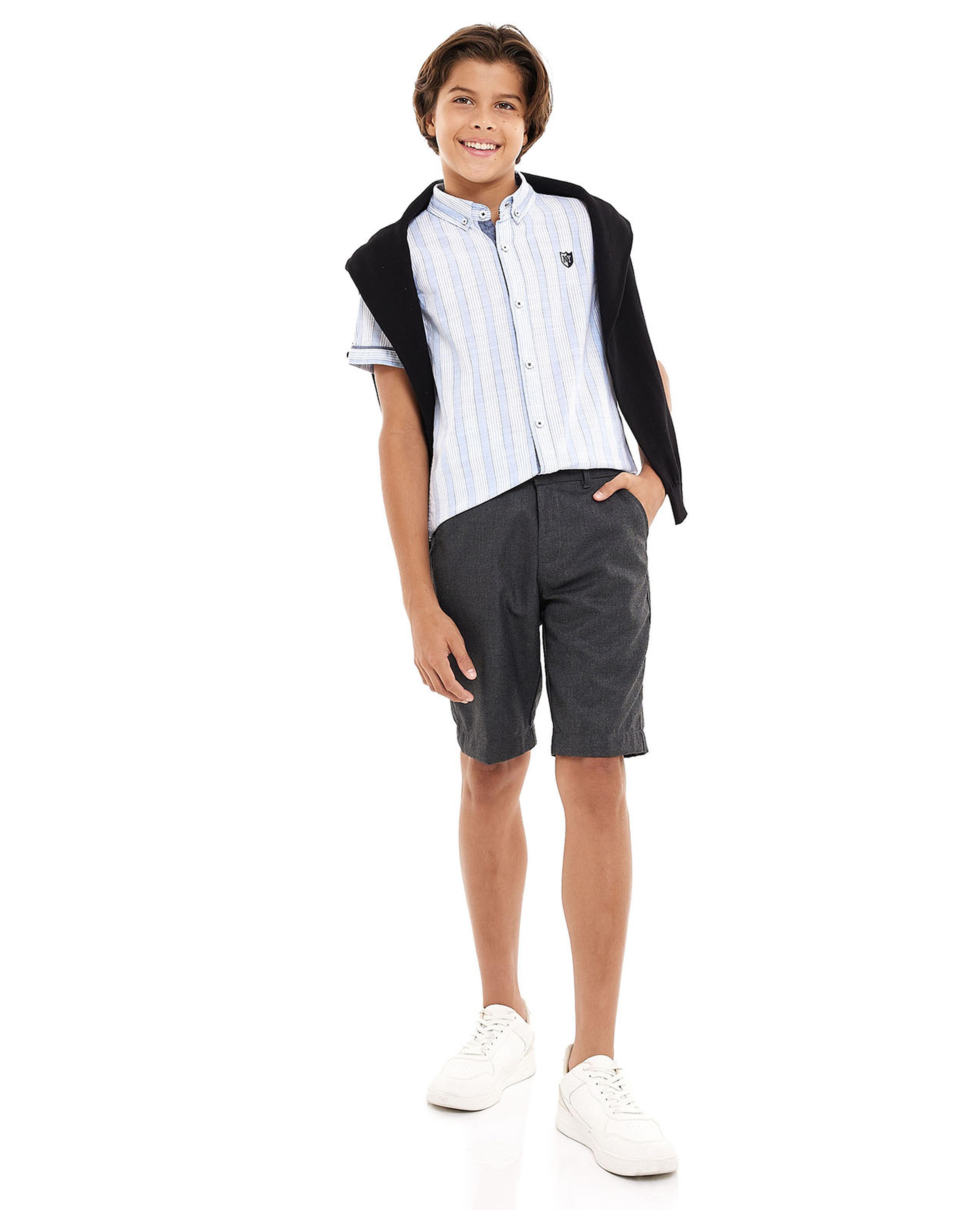 Textured Shorts with Button Closure