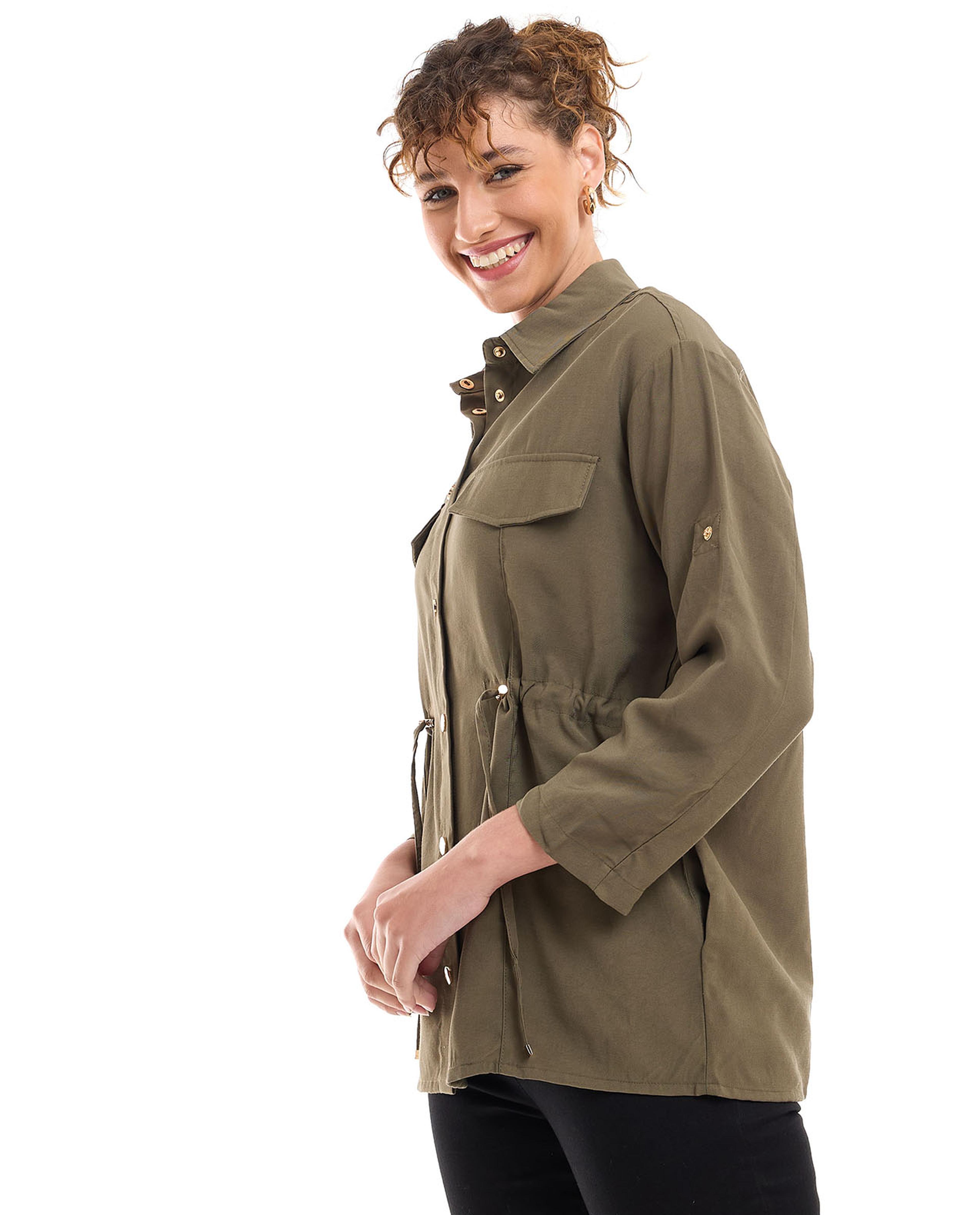 جاكيت منسوج سادة بأزرار