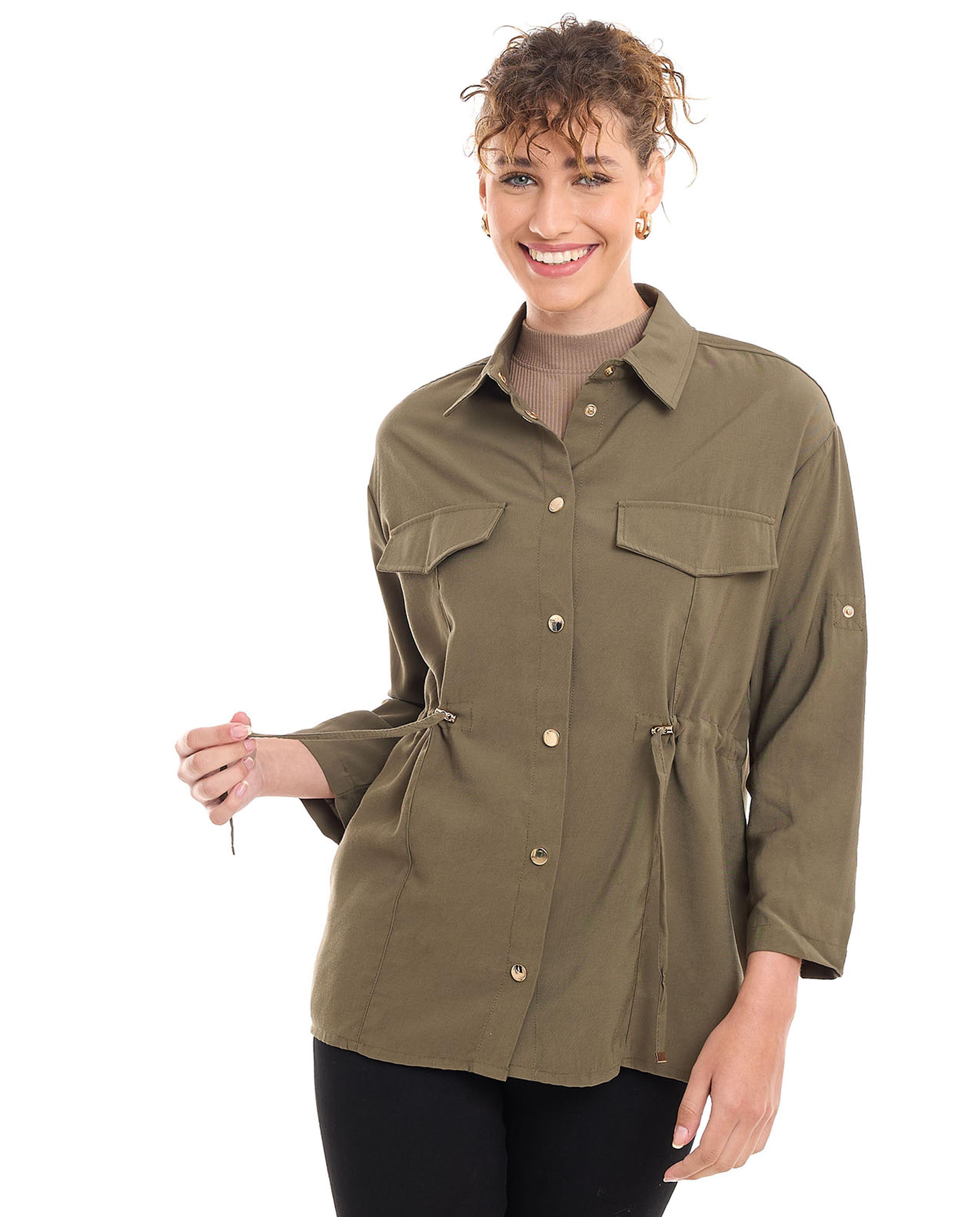 جاكيت منسوج سادة بأزرار