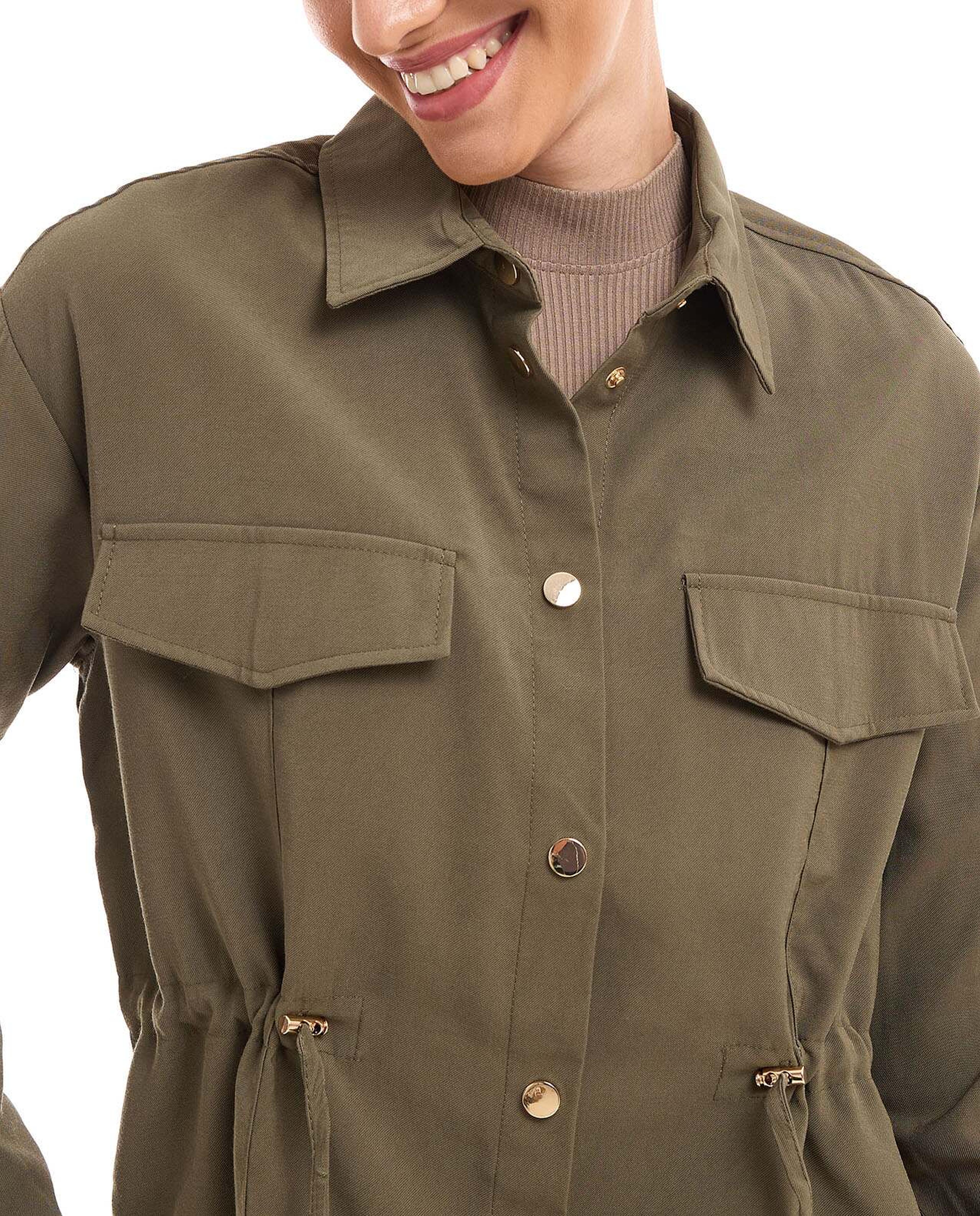 جاكيت منسوج سادة بأزرار