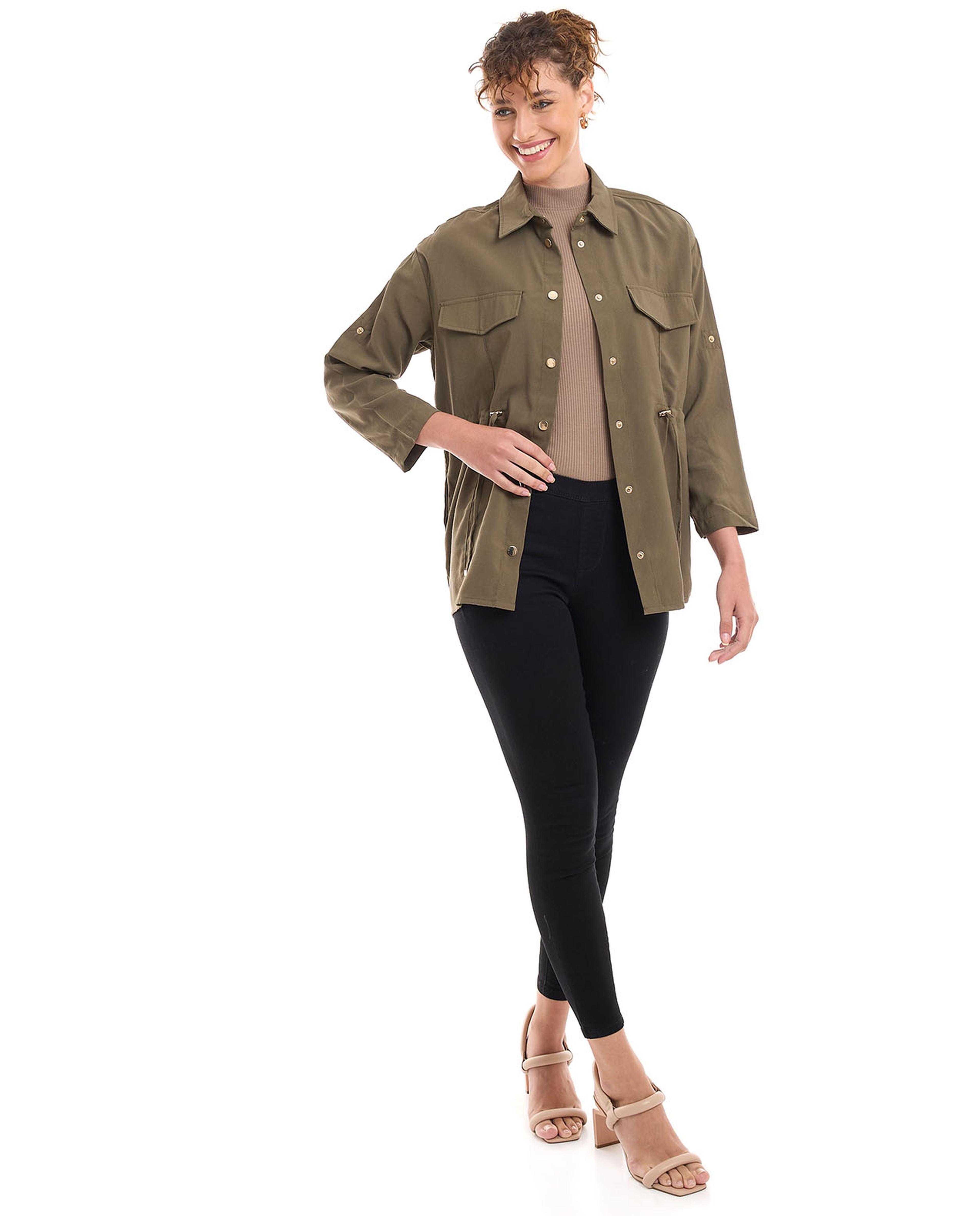 جاكيت منسوج سادة بأزرار