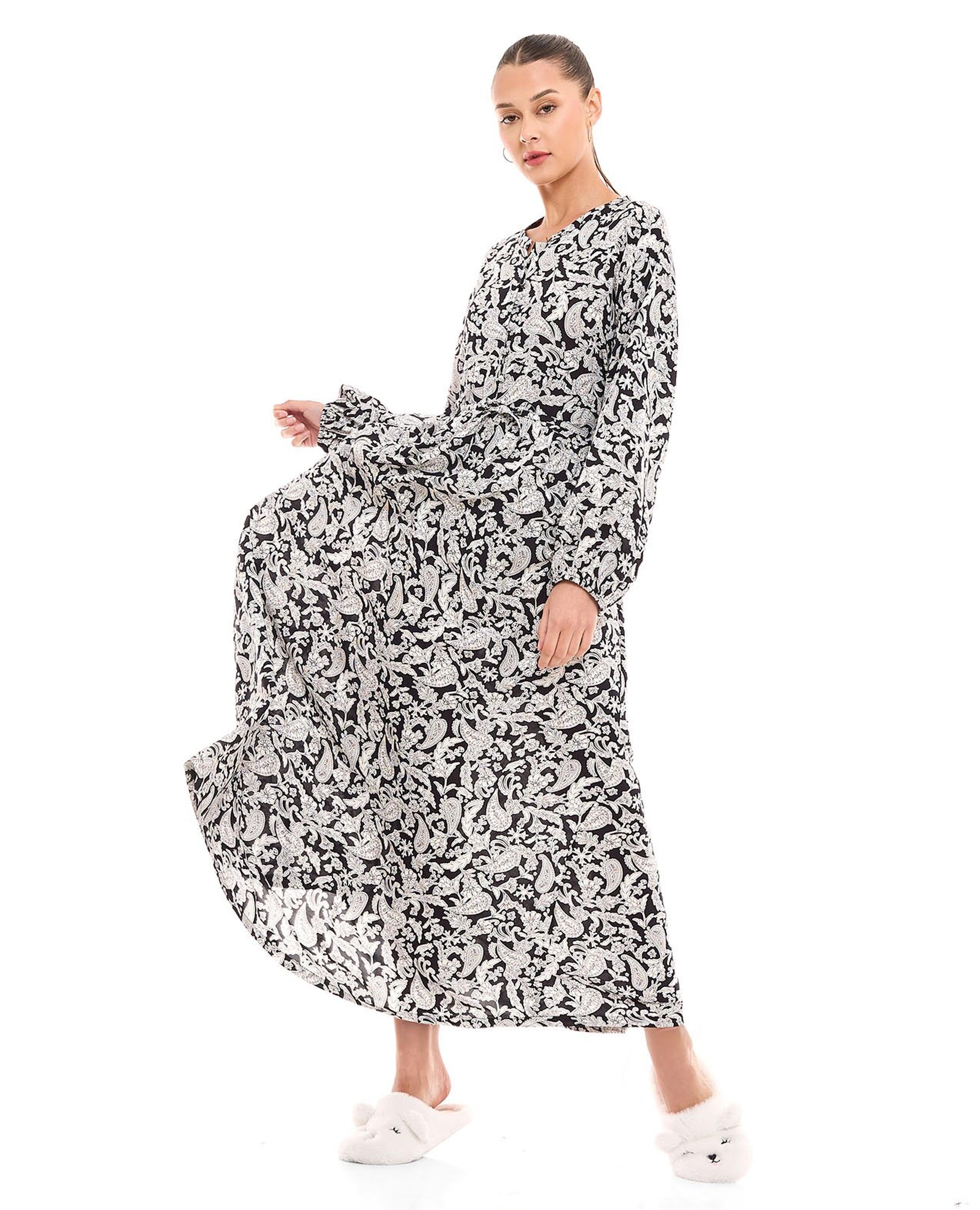 Floral Print Nightie with Long Sleeves