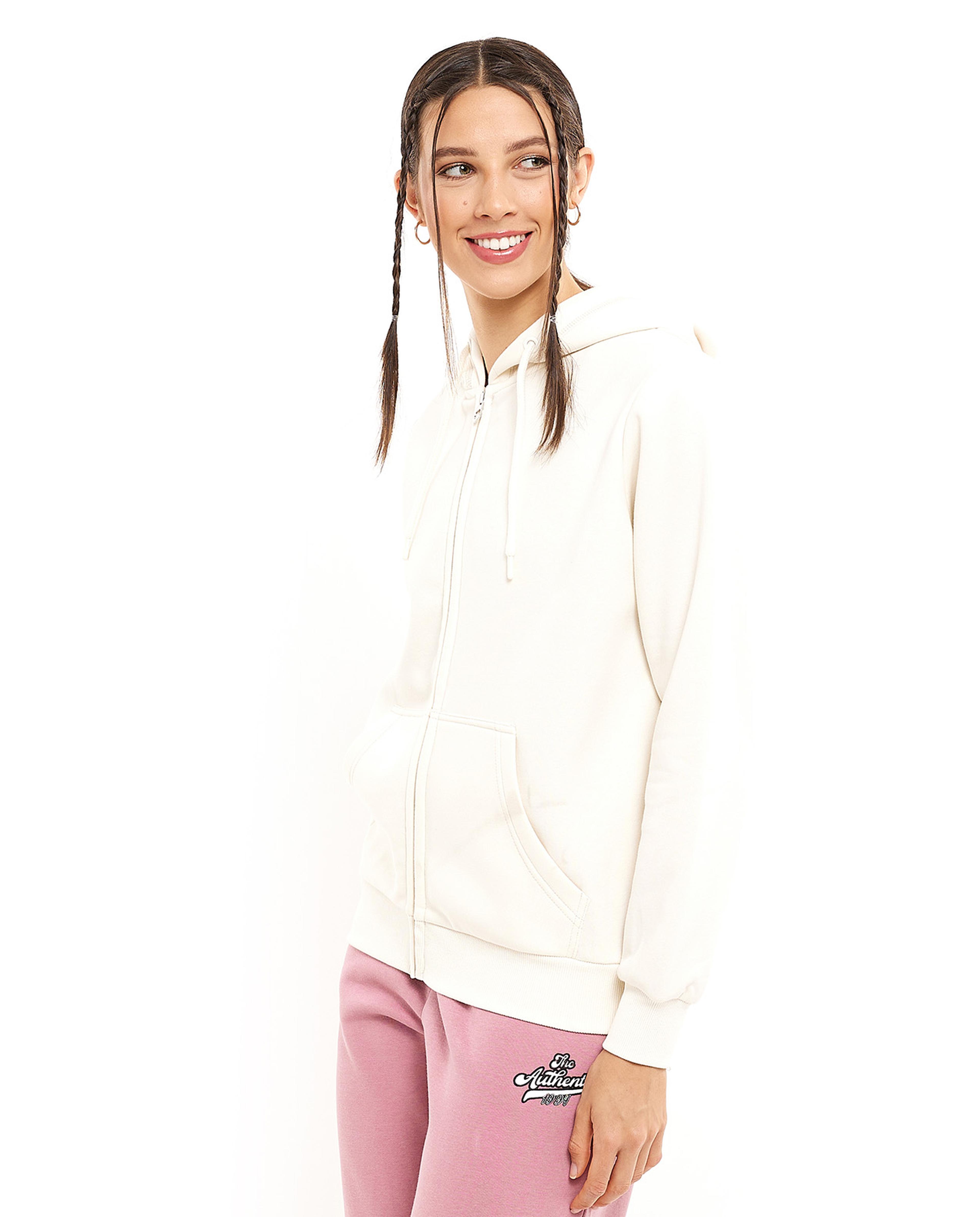 Solid Hooded Jacket with Zipper Closure