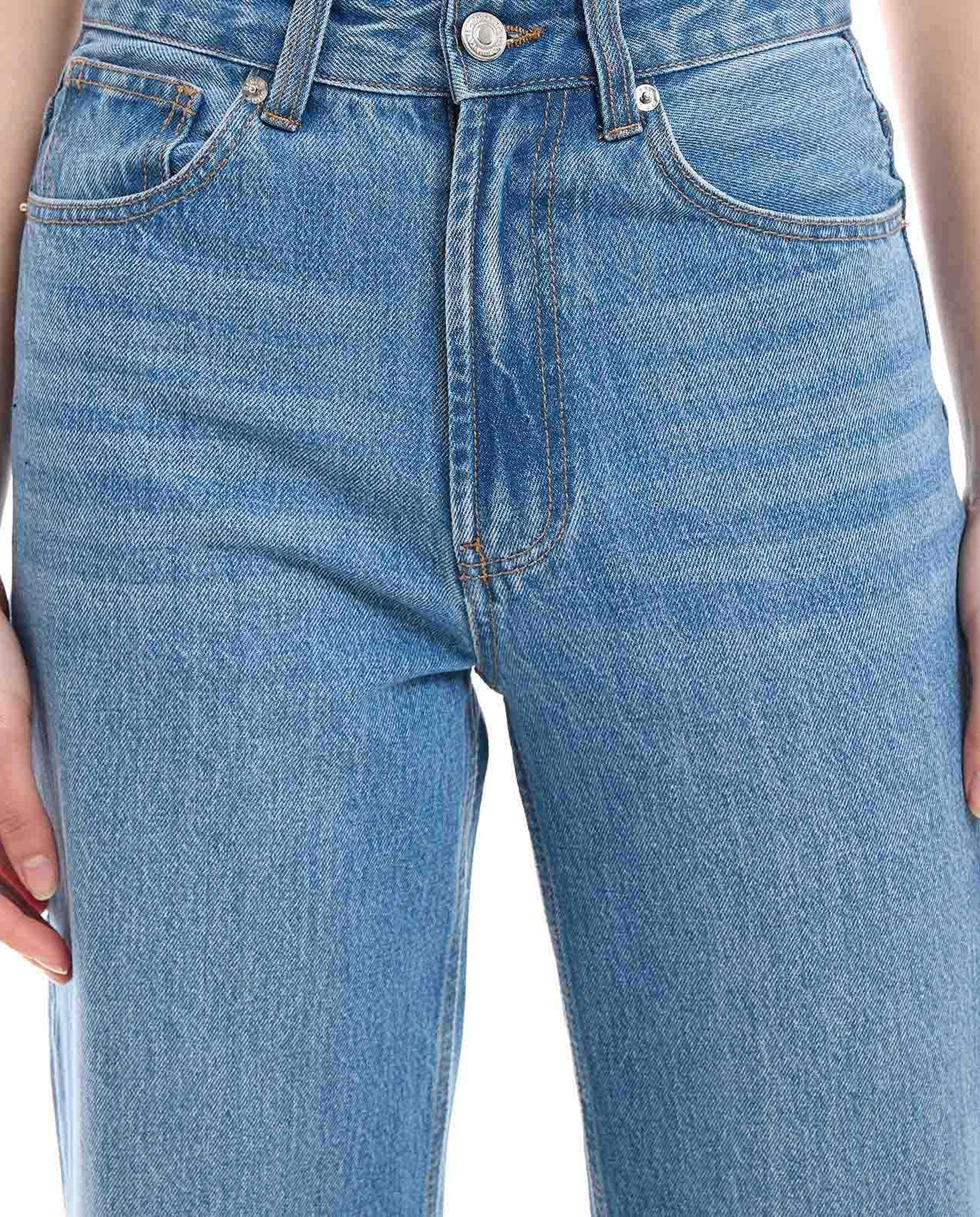 Faded Wide Leg Jeans with Button Closure