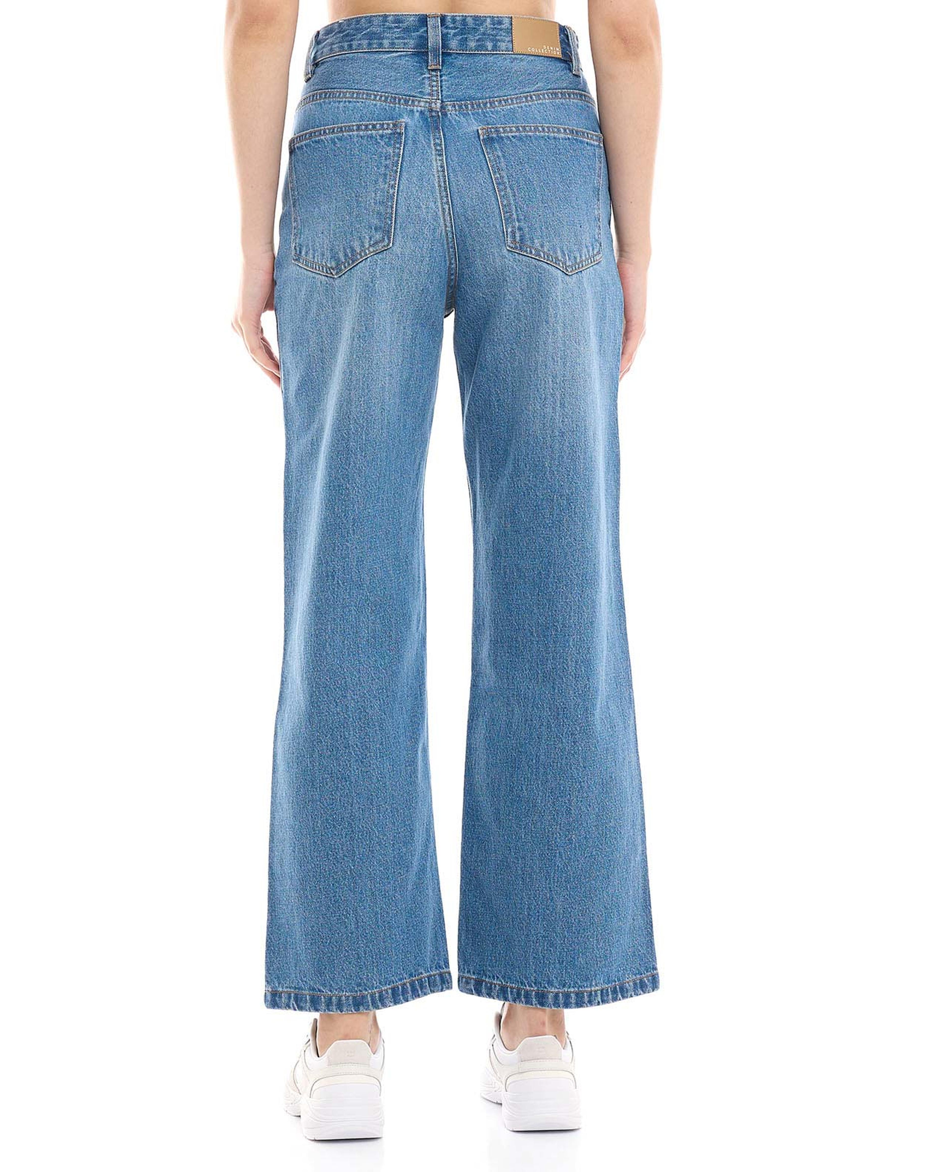 Faded Wide Leg Jeans with Button Closure