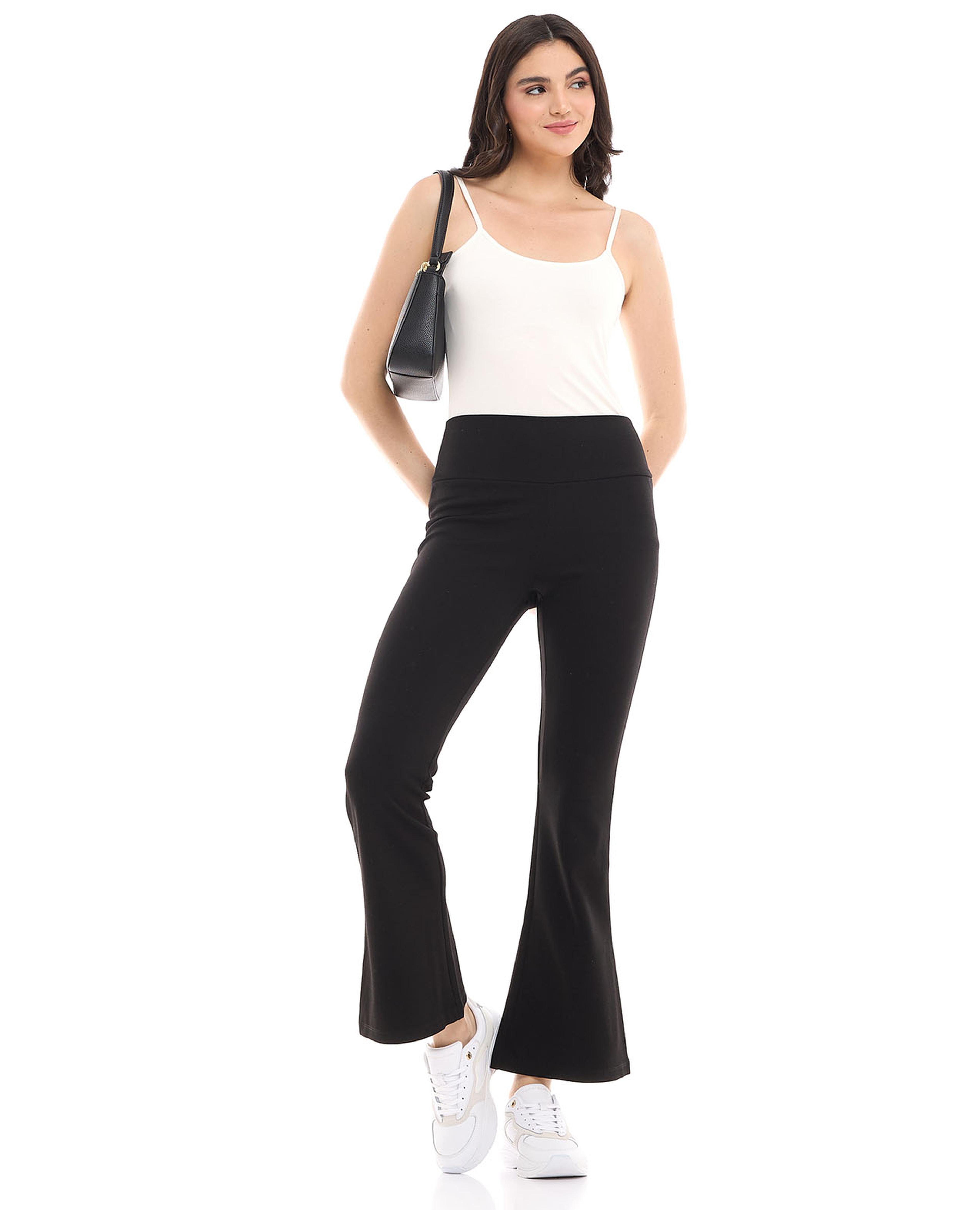 Solid Flared Pants with Elastic Waist