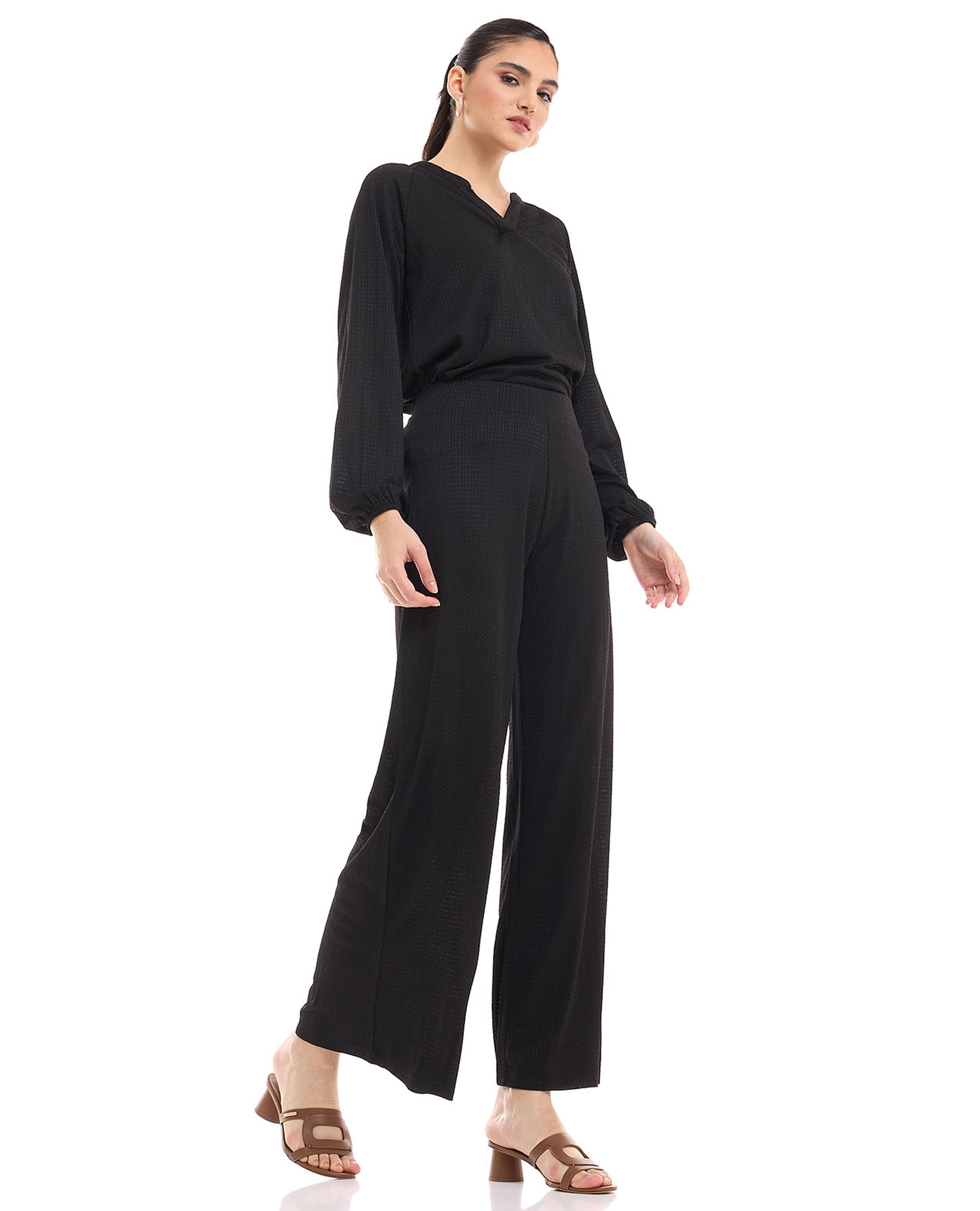 Textured Flared Pants with Elastic Waist