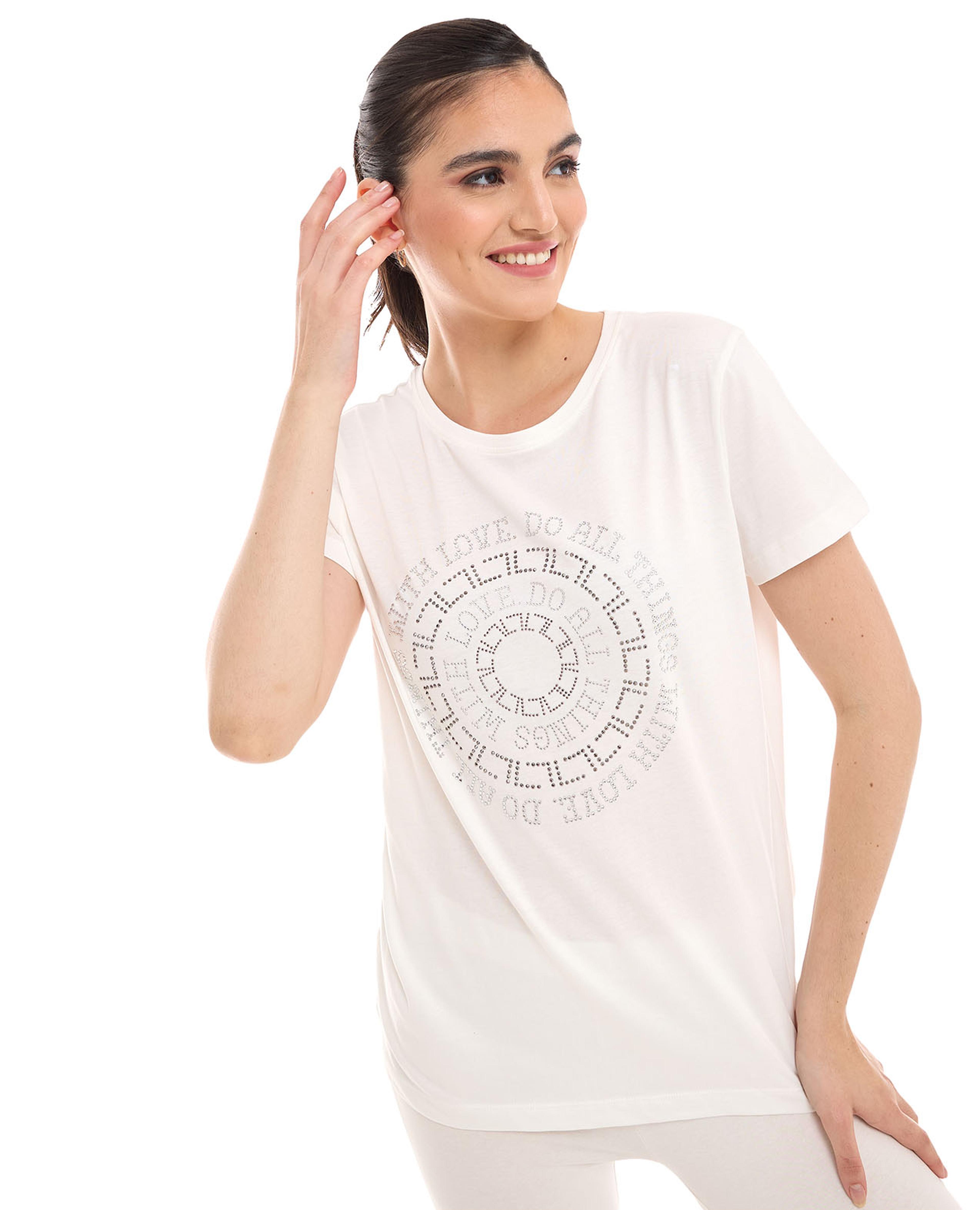 تيشيرت بطباعة جرافيك وياقة مستديرة وأكمام قصيرة